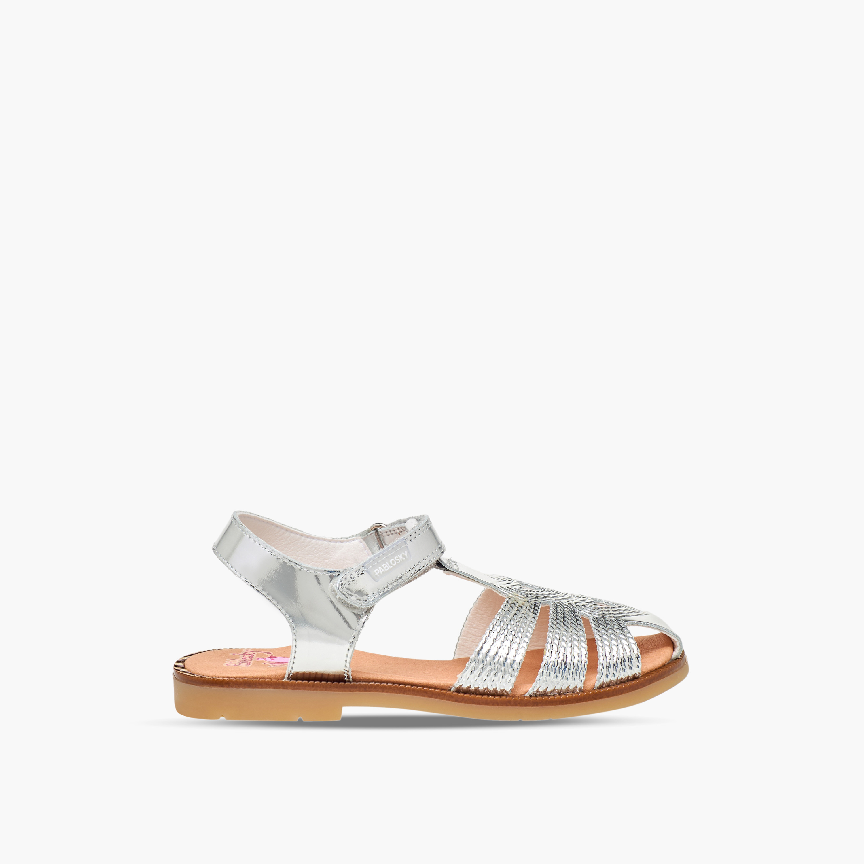 Pablosky Leather Strap Sandals, Hook & Loop Closure, Heart Design-baby-girls-shoes-sandals-image-2