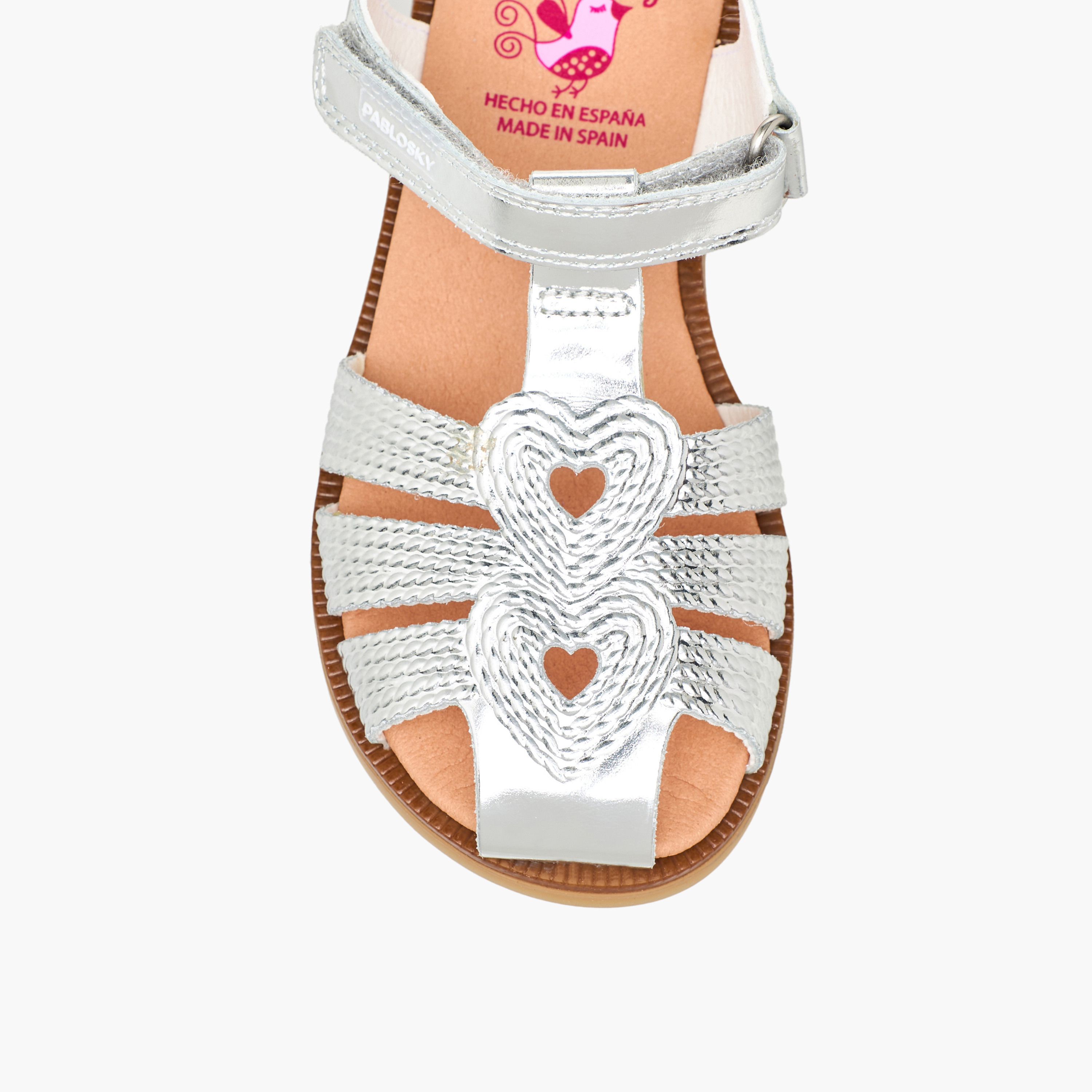 Pablosky Leather Strap Sandals, Hook & Loop Closure, Heart Design-baby-girls-shoes-sandals-image-3