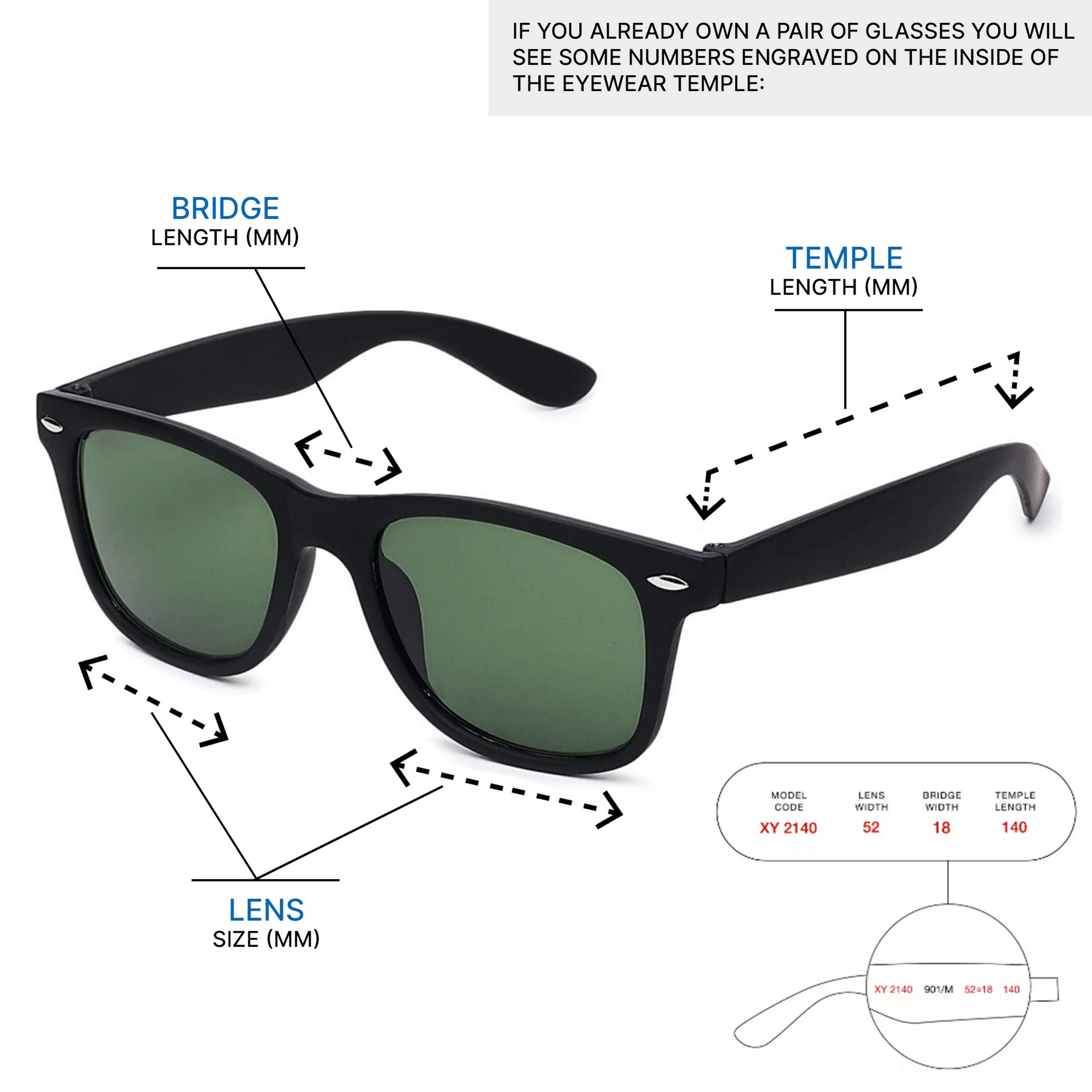 Ray ban hot sale wayfarer measurements