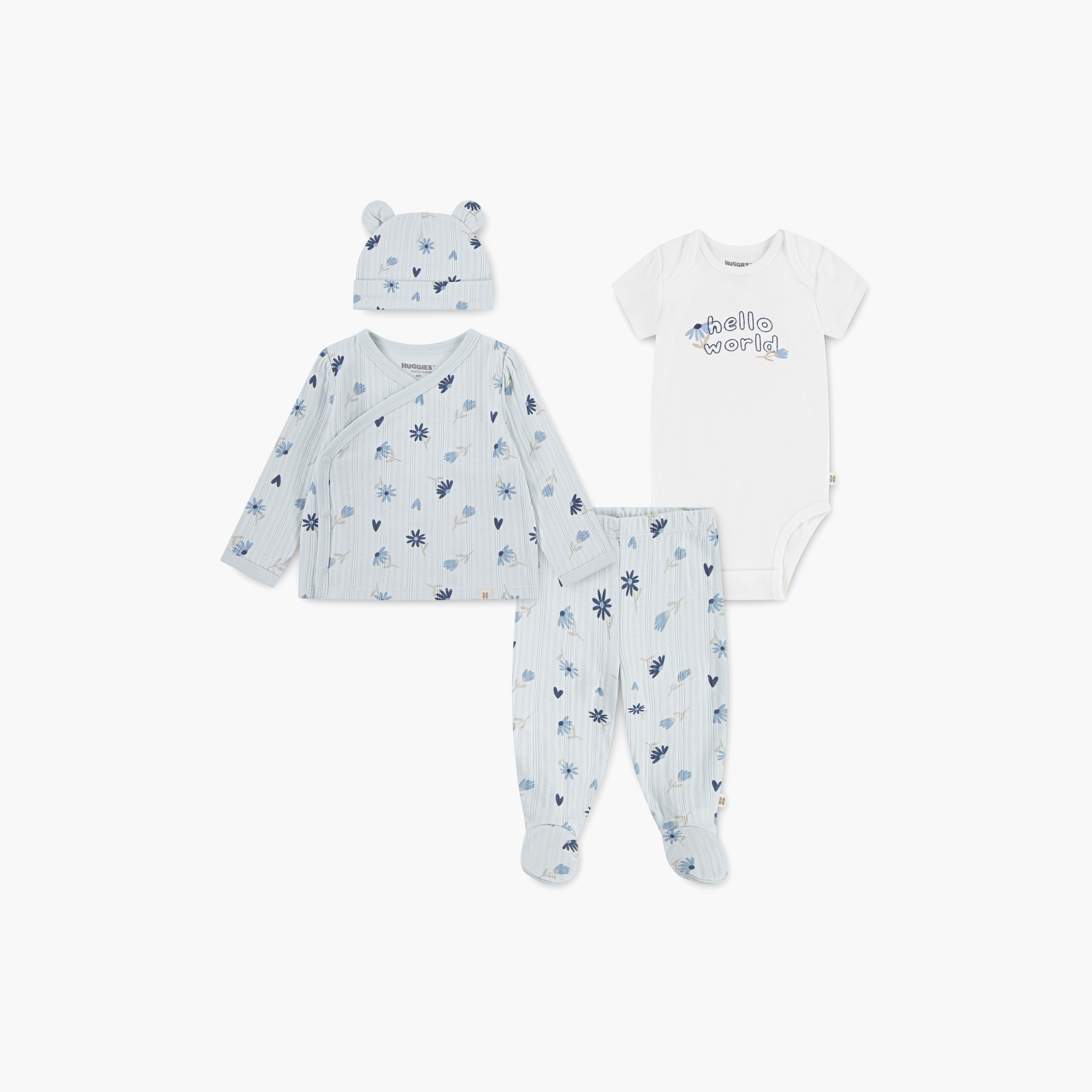 Huggies 4-Piece Floral Printed Bodysuit, Pants, Top with Cap-baby-girls-clothing-setsandcoords-image-1