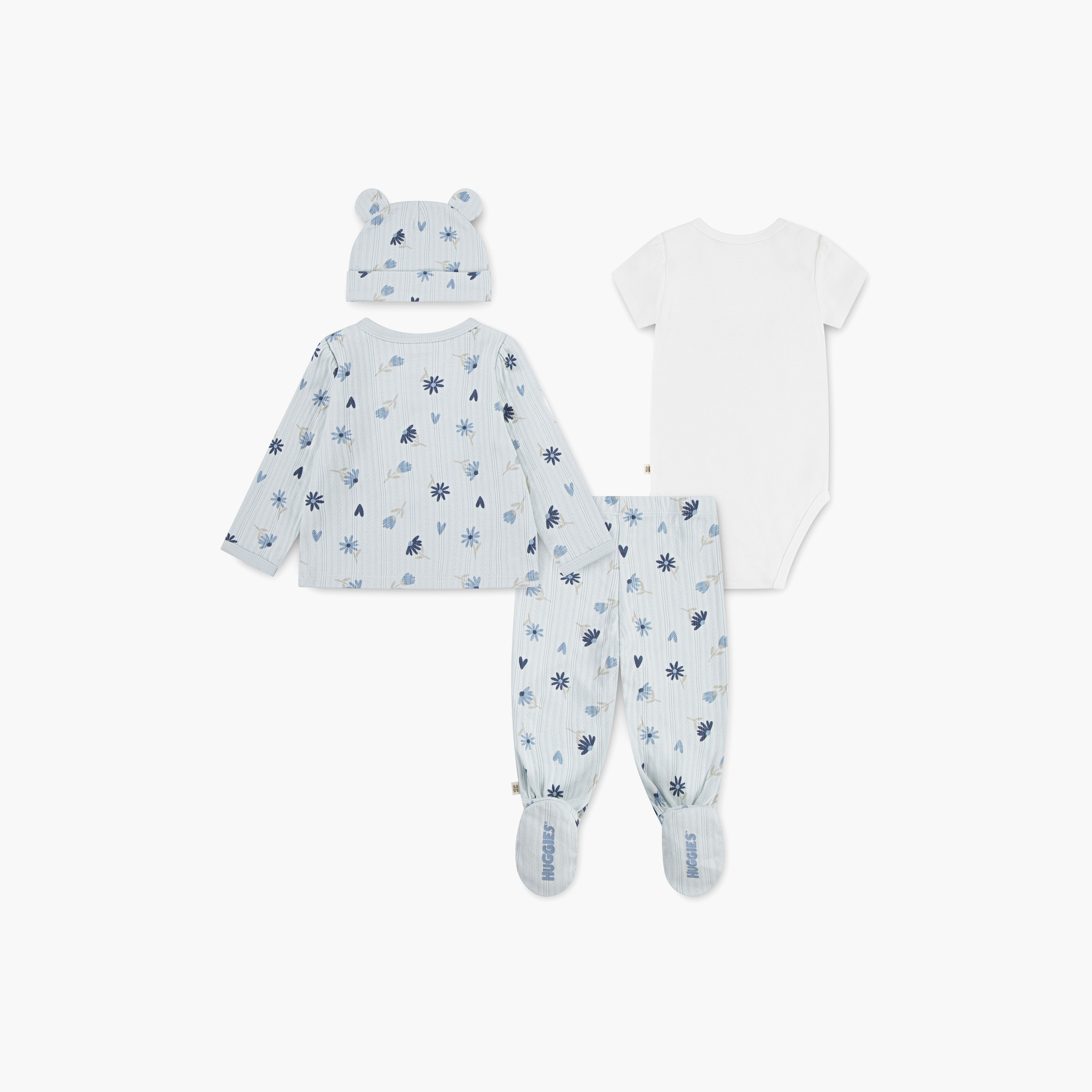 Huggies 4-Piece Floral Printed Bodysuit, Pants, Top with Cap-baby-girls-clothing-setsandcoords-image-2