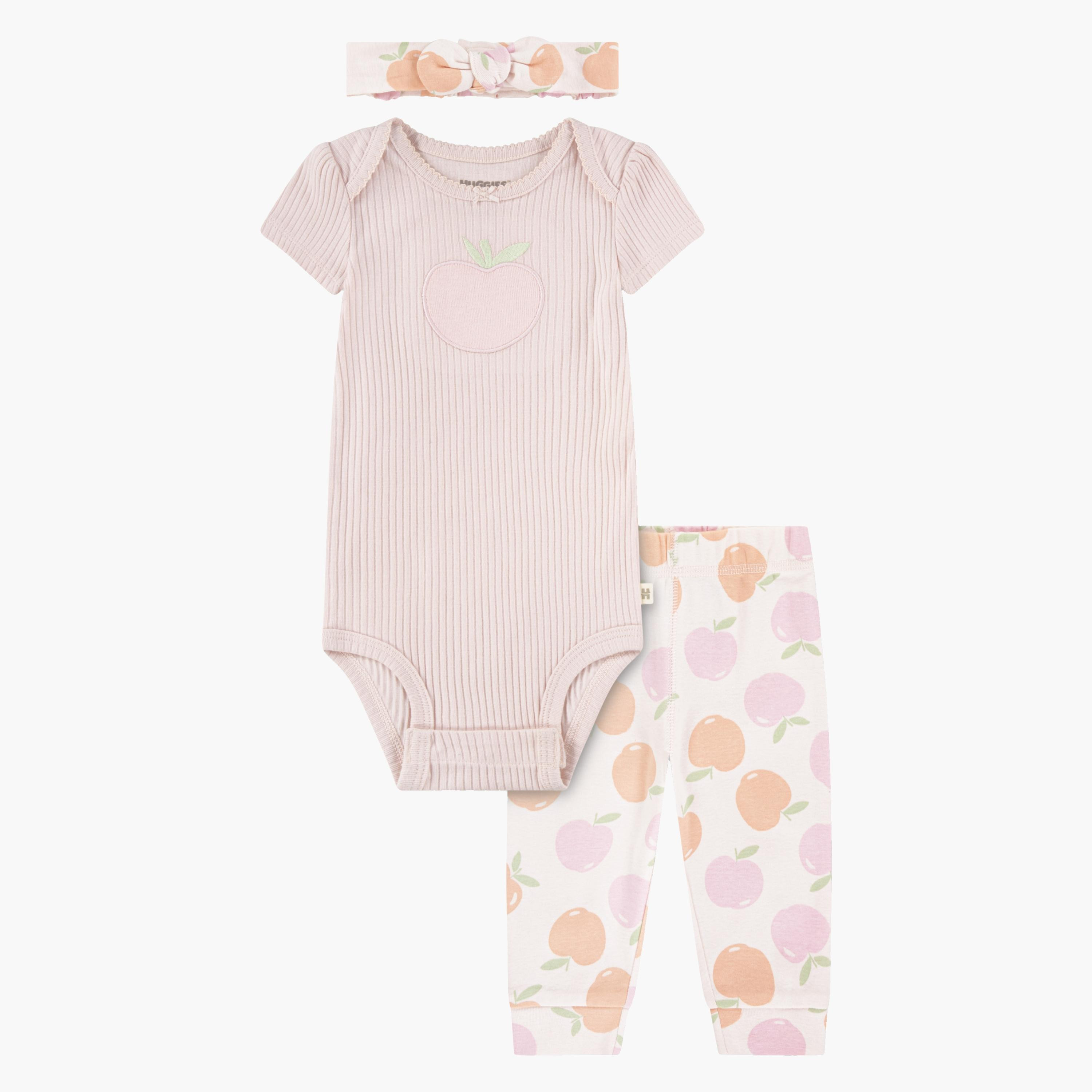 Huggies 3-Piece Printed Bodysuit, Joggers with Headband-baby-girls-clothing-setsandcoords-image-1
