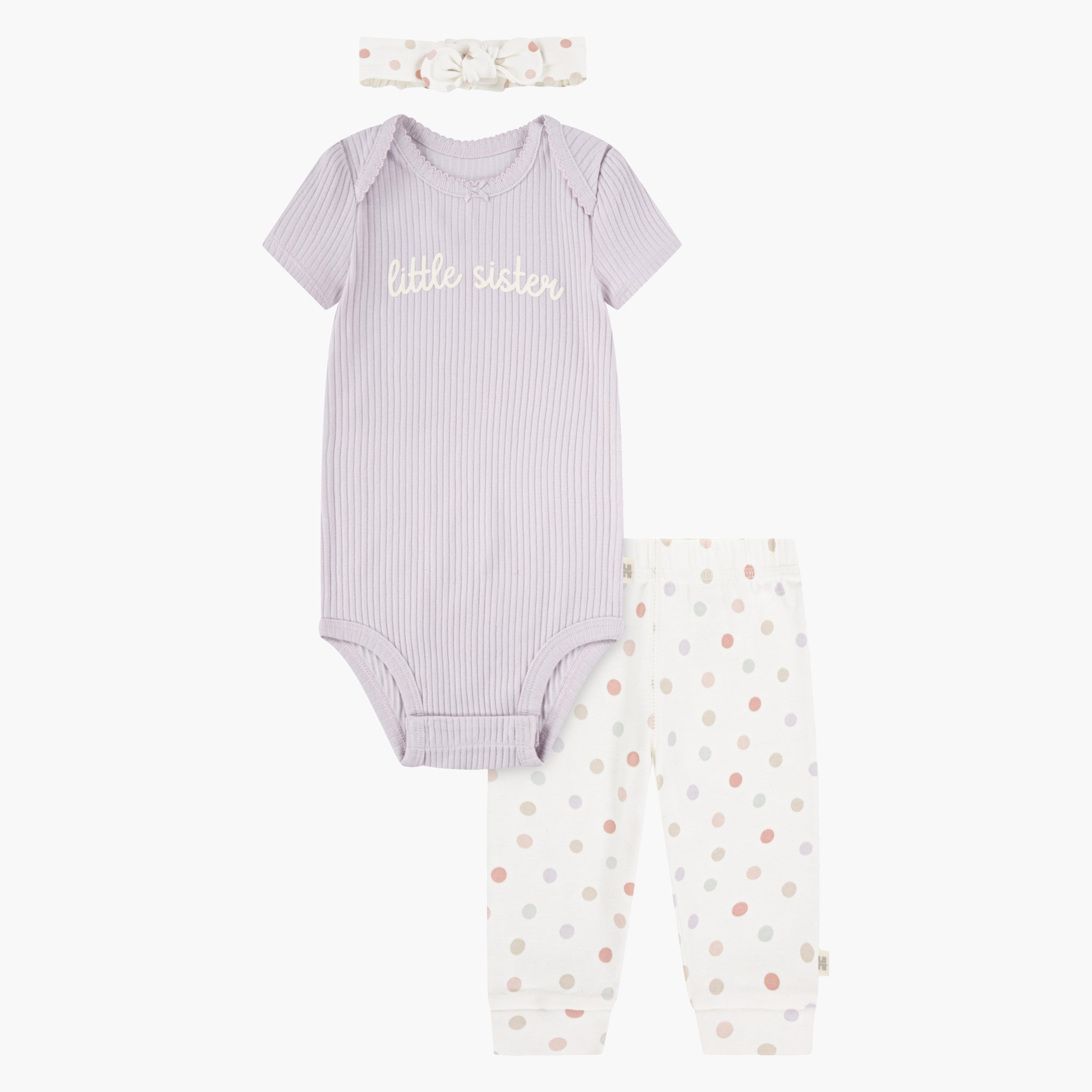 طقم بودي سوت بطبعات، وبنطال ركض مع ربطة رأس، 3 قطع من هاجيز-baby-girls-clothing-setsandcoords-image-1