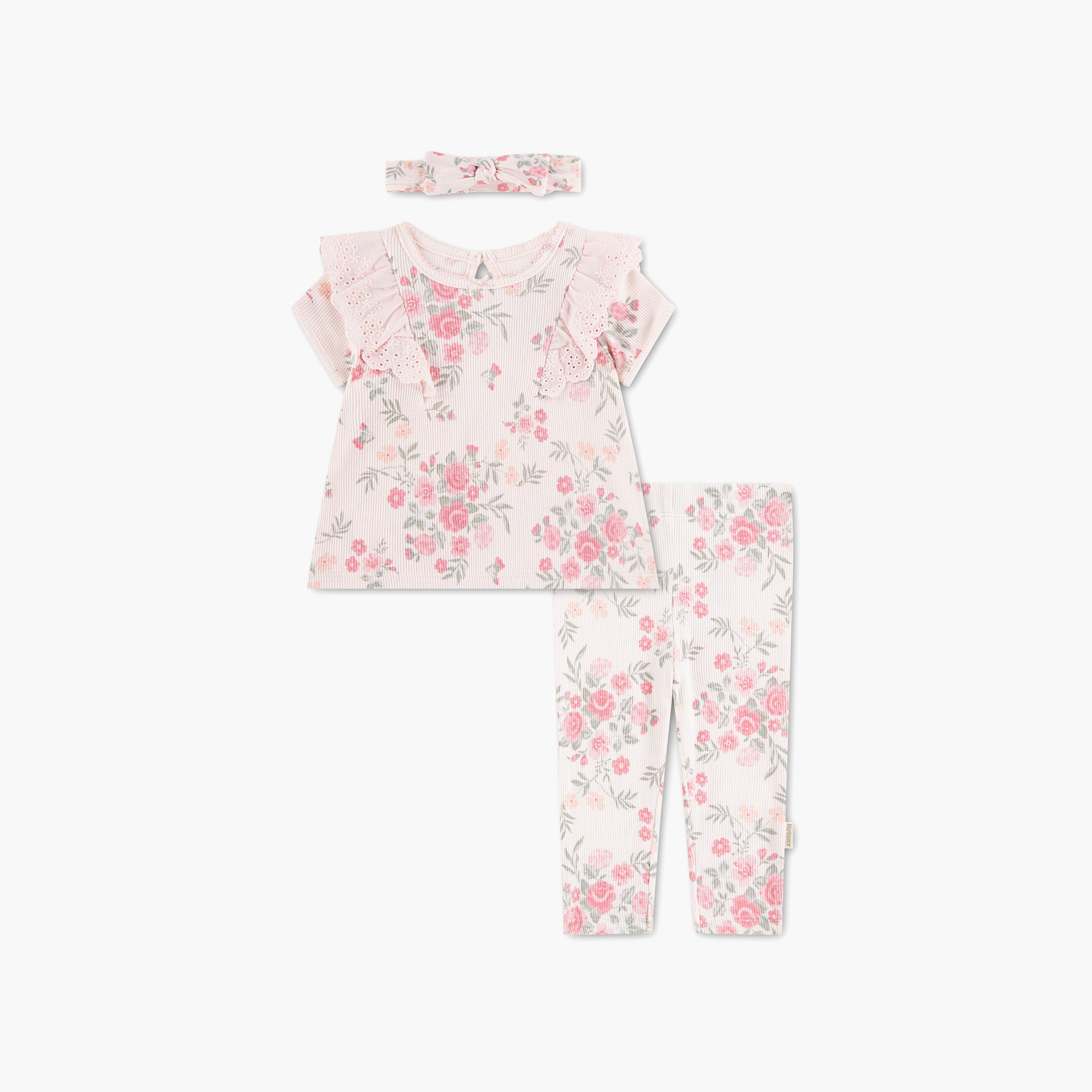 Huggies Short Sleeves Floral Top & Leggings Set with Headband-baby-girls-clothing-setsandcoords-image-1