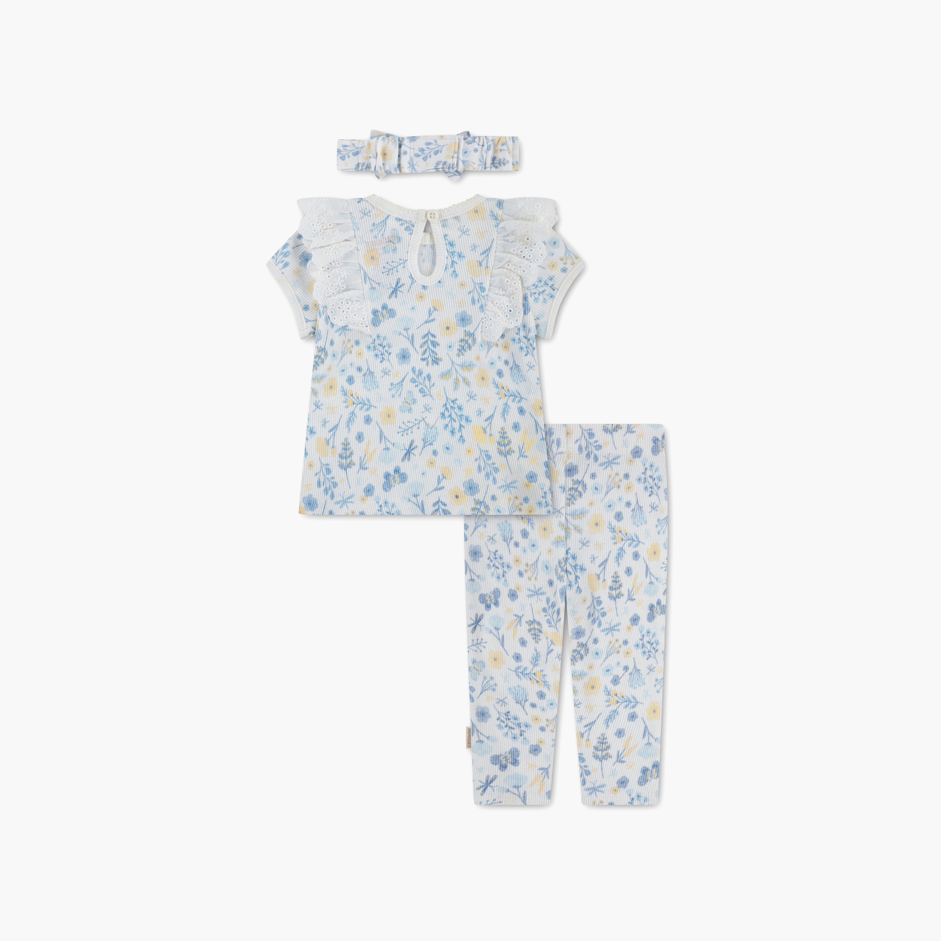 طقم توب بنقشة زهور وليجنز مع عصابة رأس بأكمام قصيرة من هجيز-baby-girls-clothing-setsandcoords-image-2