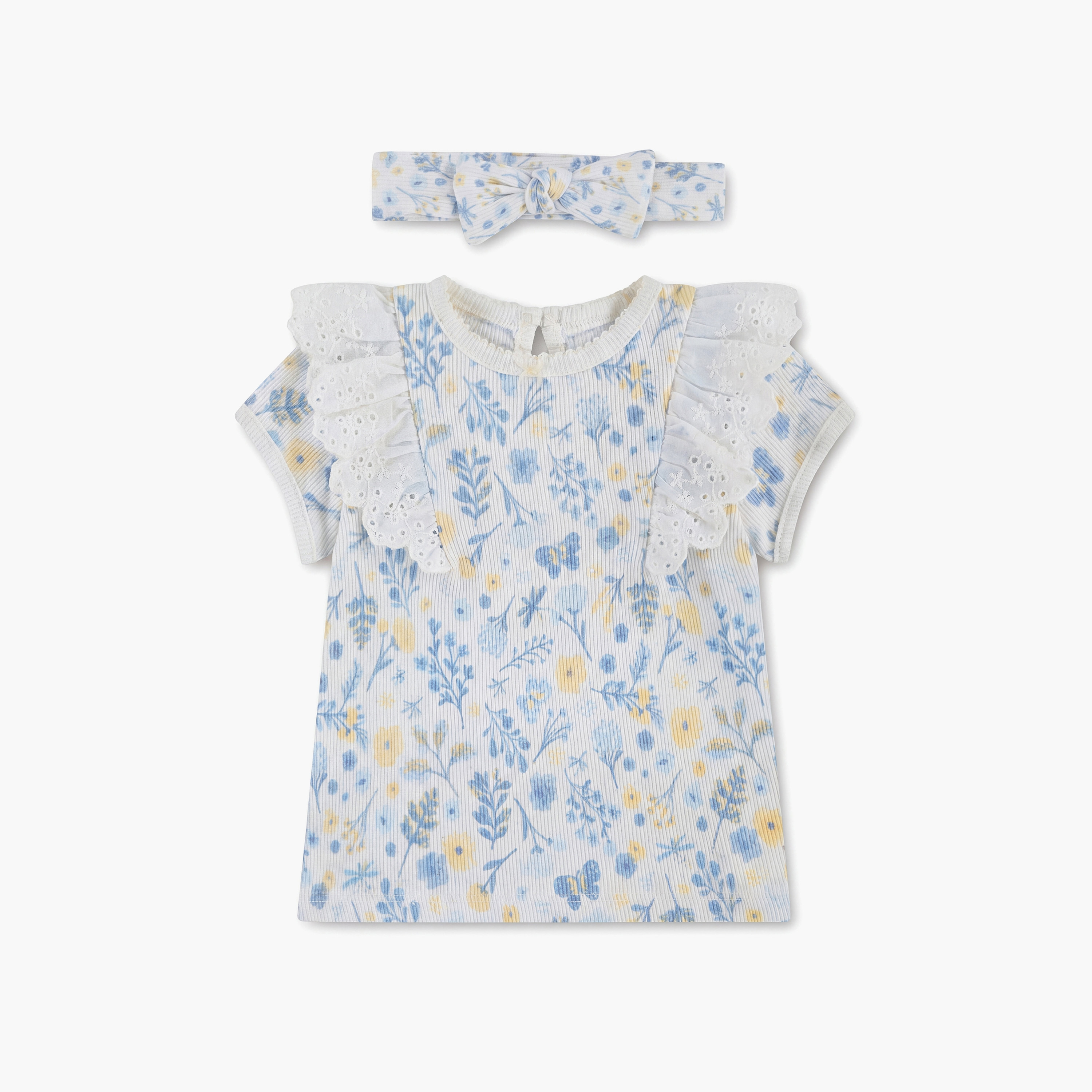 طقم توب بنقشة زهور وليجنز مع عصابة رأس بأكمام قصيرة من هجيز-baby-girls-clothing-setsandcoords-image-3