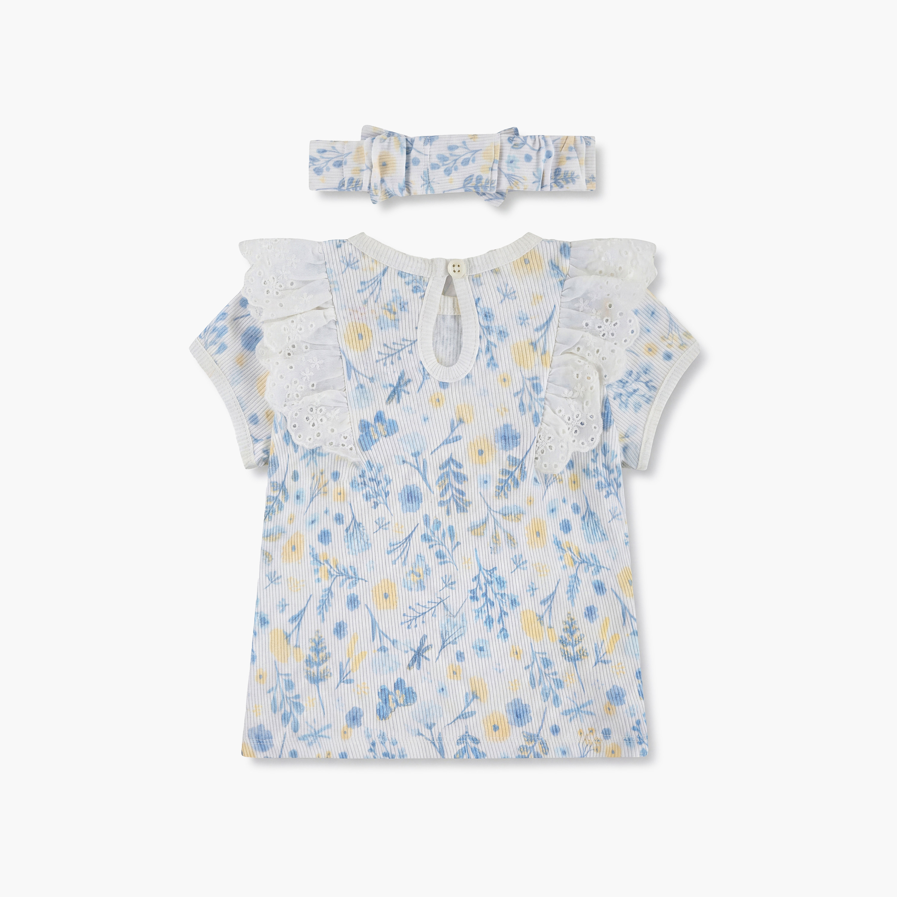 طقم توب بنقشة زهور وليجنز مع عصابة رأس بأكمام قصيرة من هجيز-baby-girls-clothing-setsandcoords-image-4
