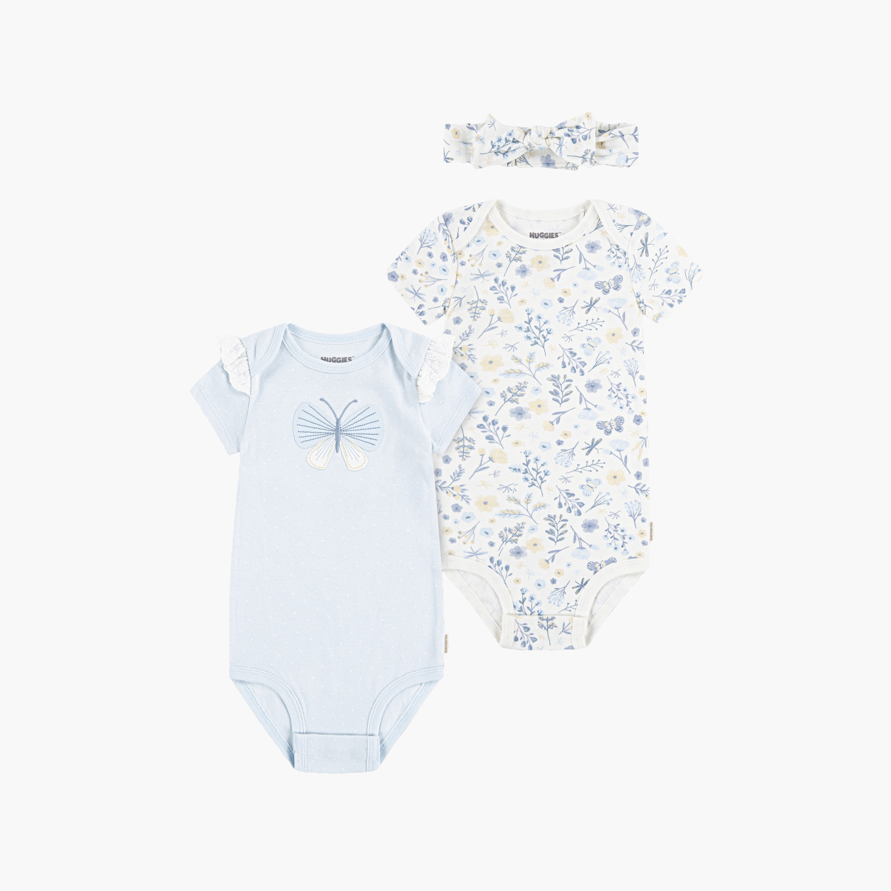 Huggies 2-Piece Short Sleeves Embroidered Bodysuits with Headband-baby-girls-clothing-bodysuits-image-1