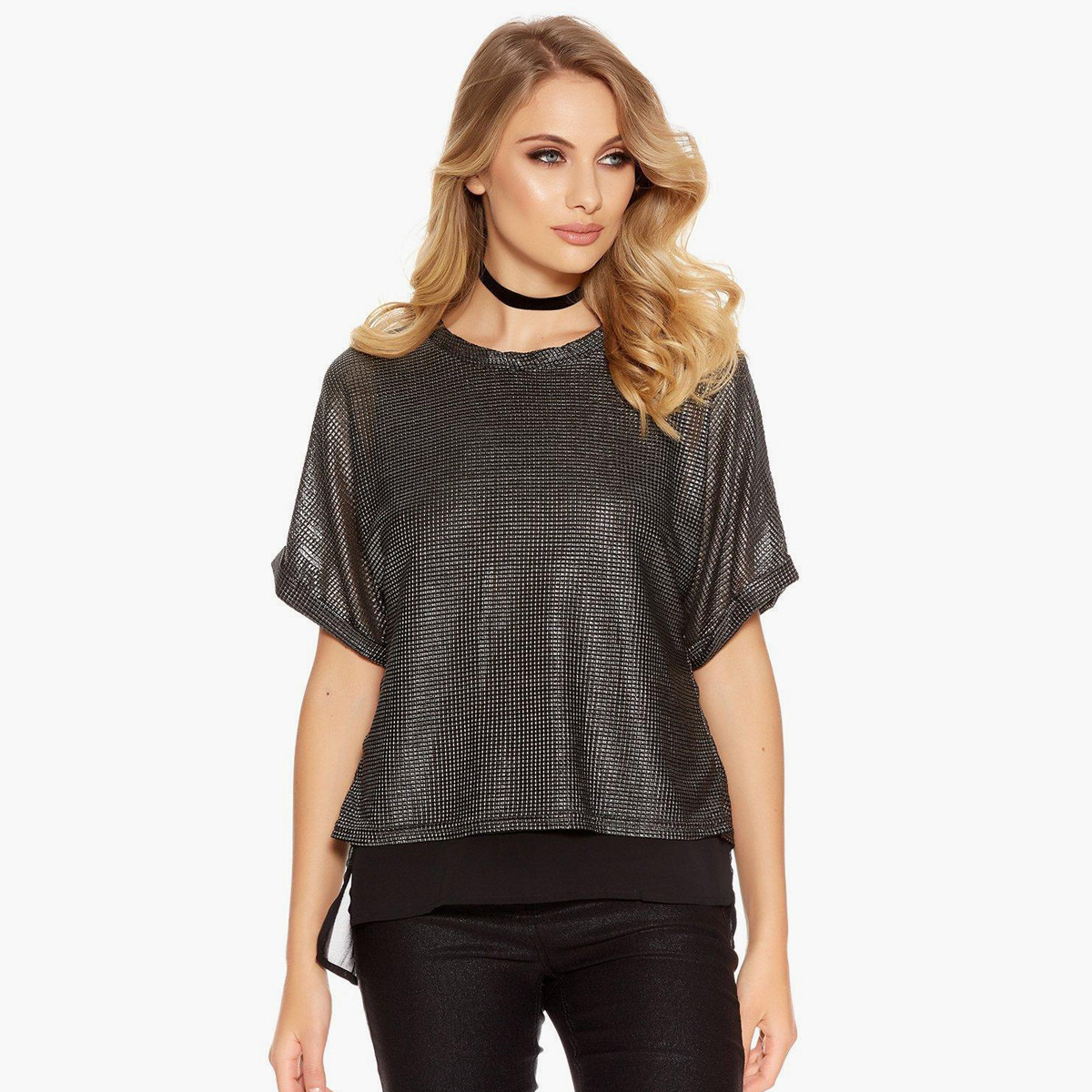 Quiz Metalic Detail T-Shirt-women-clothing-tshirts-image-1