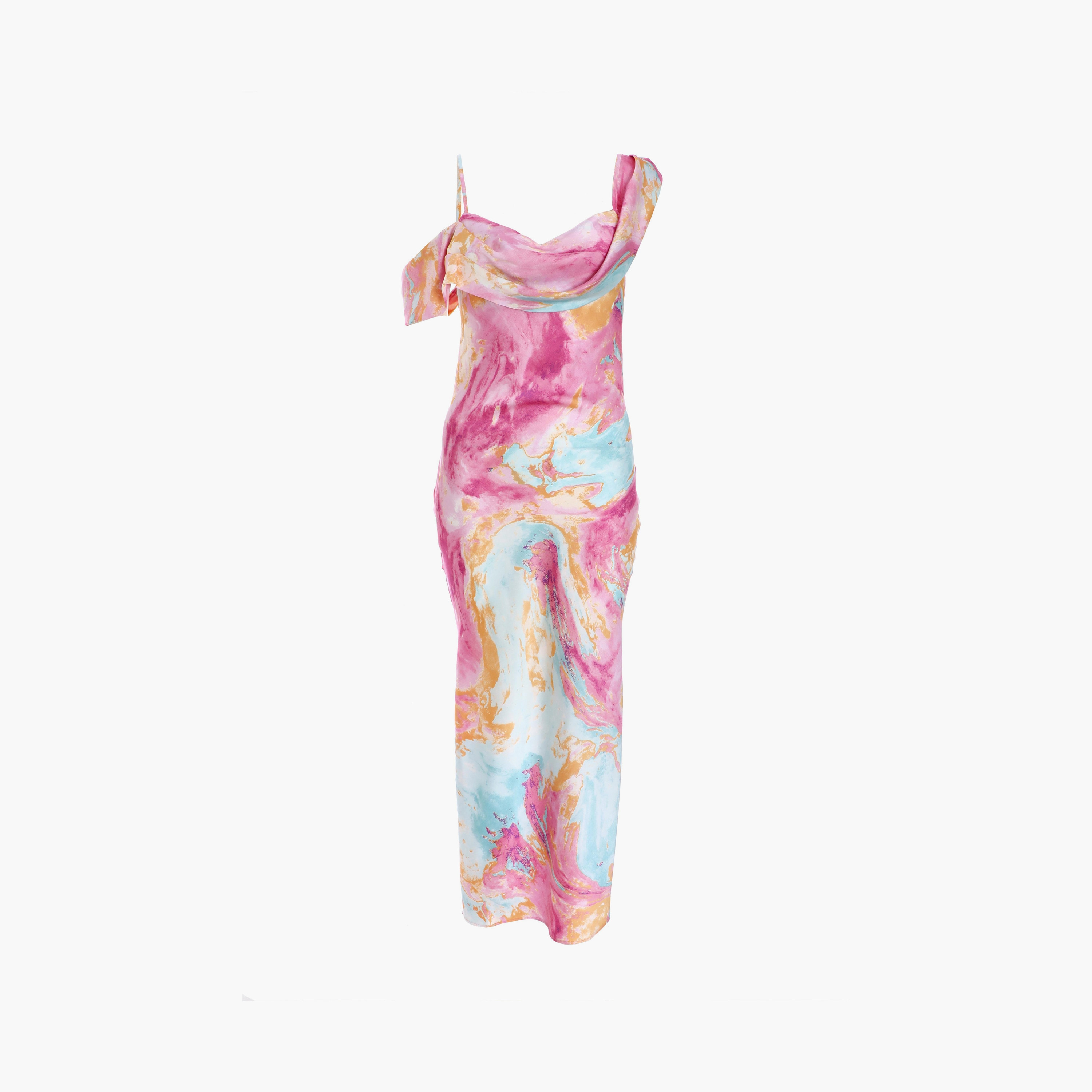 فستان سهرة ميداكسي بكتف كاول رخامي من الساتان الوردي من كويز-women-clothing-dresses-image-5