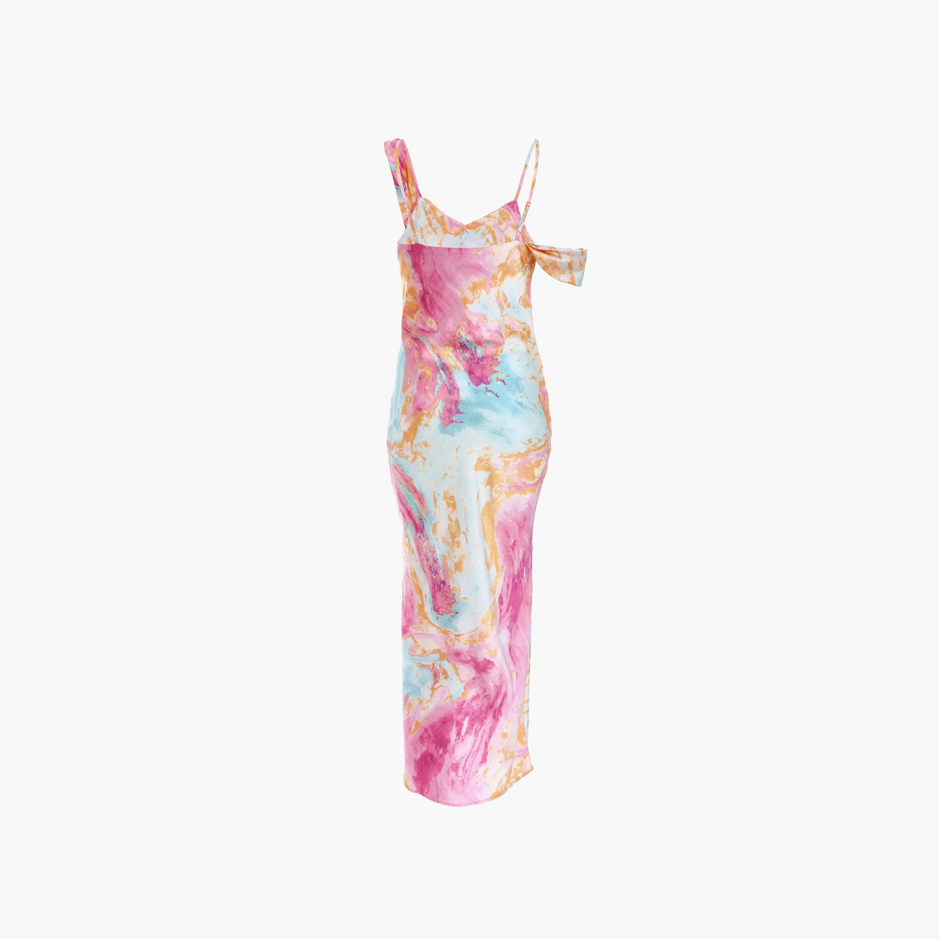 فستان سهرة ميداكسي بكتف كاول رخامي من الساتان الوردي من كويز-women-clothing-dresses-image-6