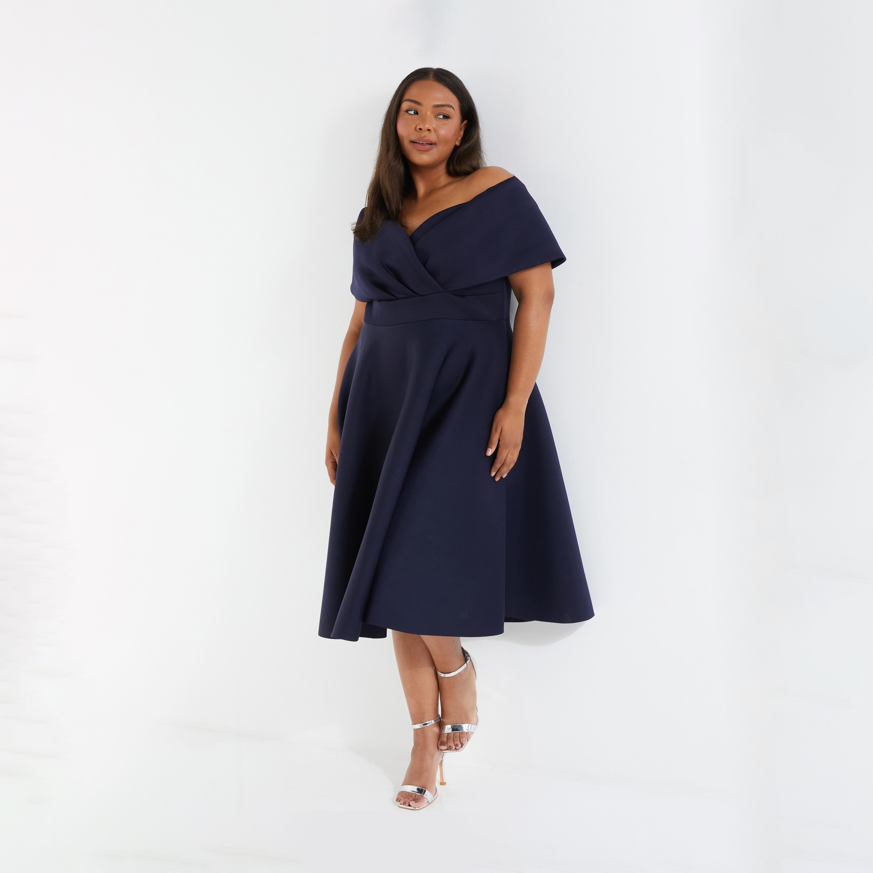 كويز- فستان متوسط ​​الطول سكوبا باردو  لون الأزرق الداكن-women-clothing-dresses-image-1