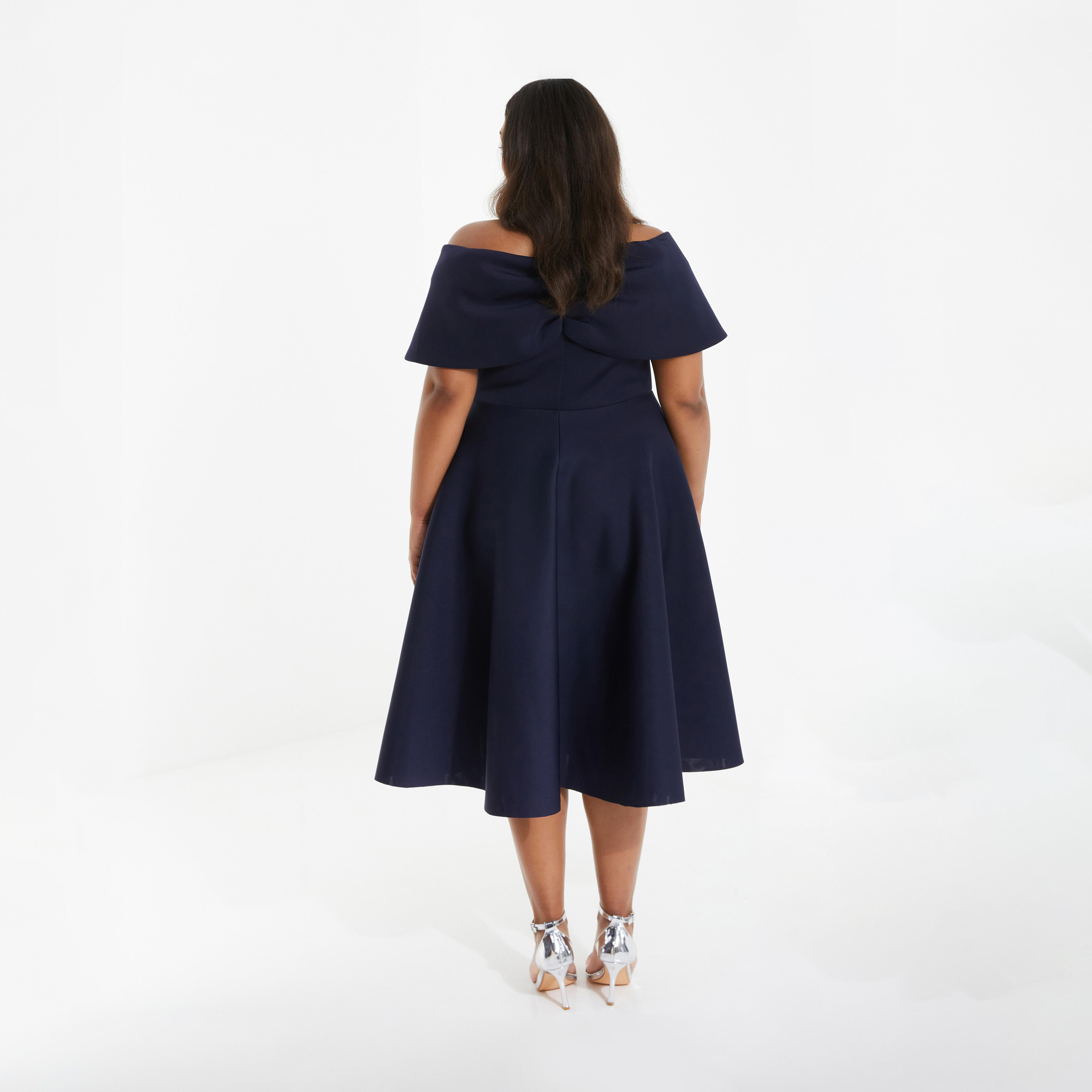 Quiz Curve Navy Blue Scuba Bardot Midi Dress-women-clothing-dresses-image-2