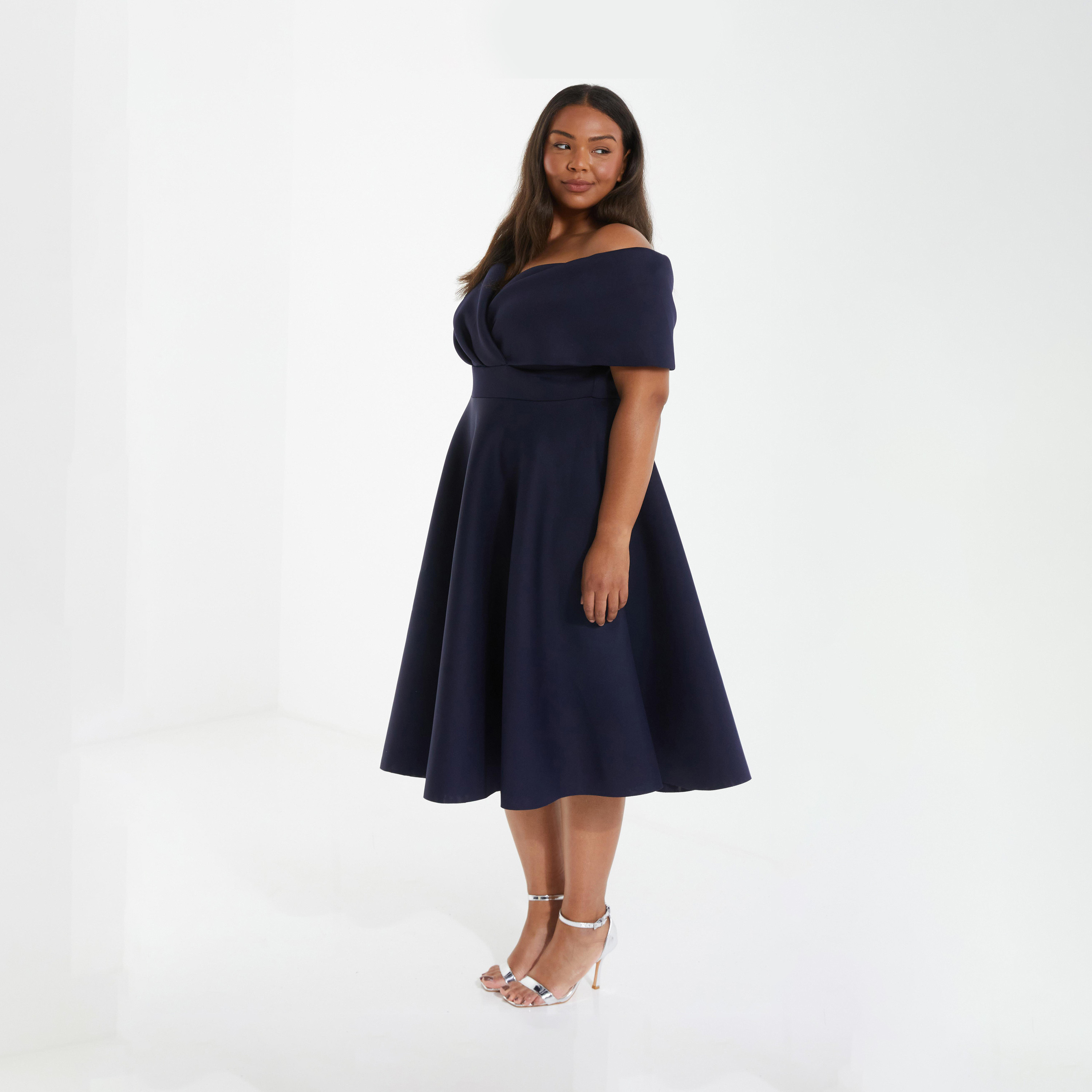 كويز- فستان متوسط ​​الطول سكوبا باردو  لون الأزرق الداكن-women-clothing-dresses-image-3