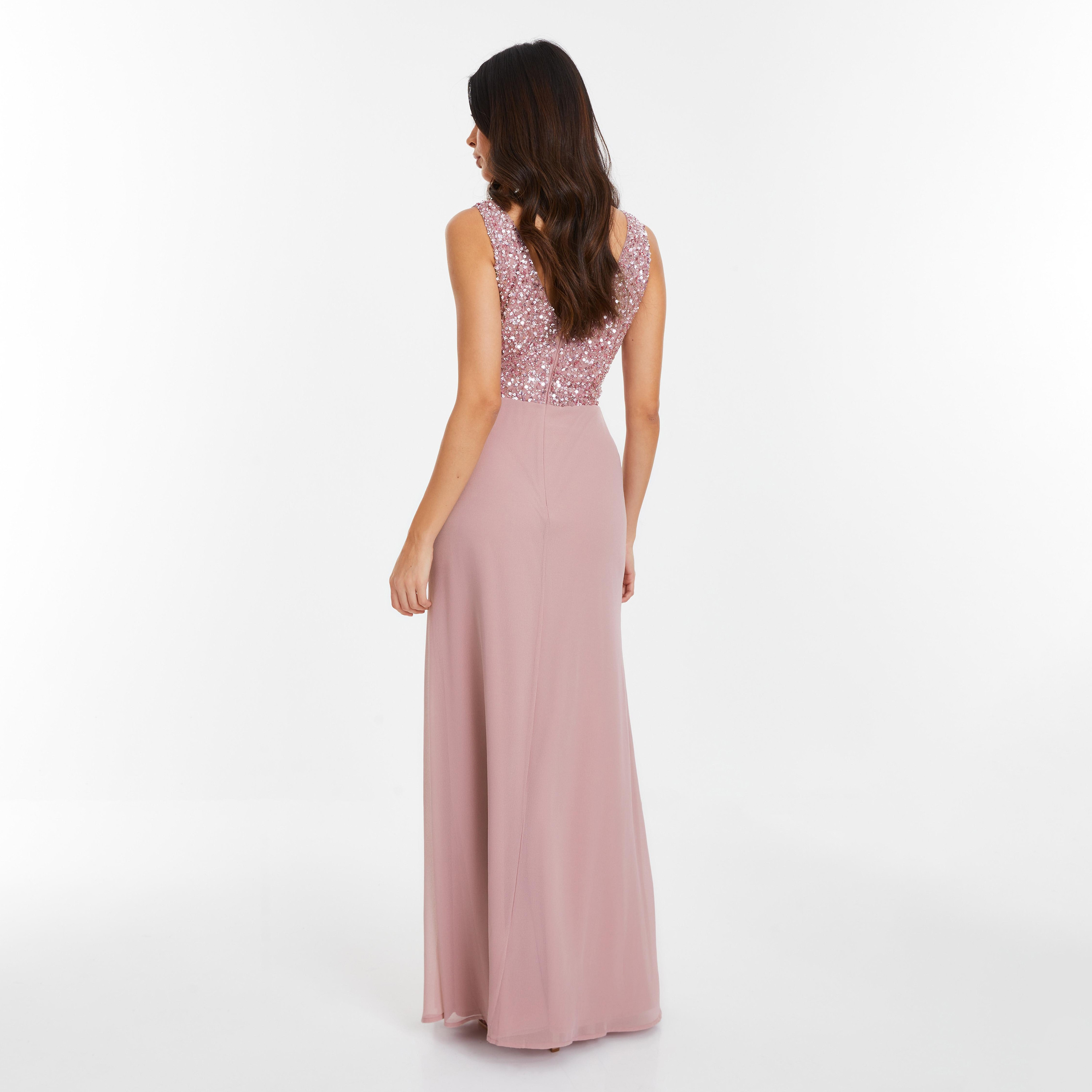 Quiz Pink Sequins Wrap Slit Evening Dress in Chiffon-women-clothing-dresses-image-4