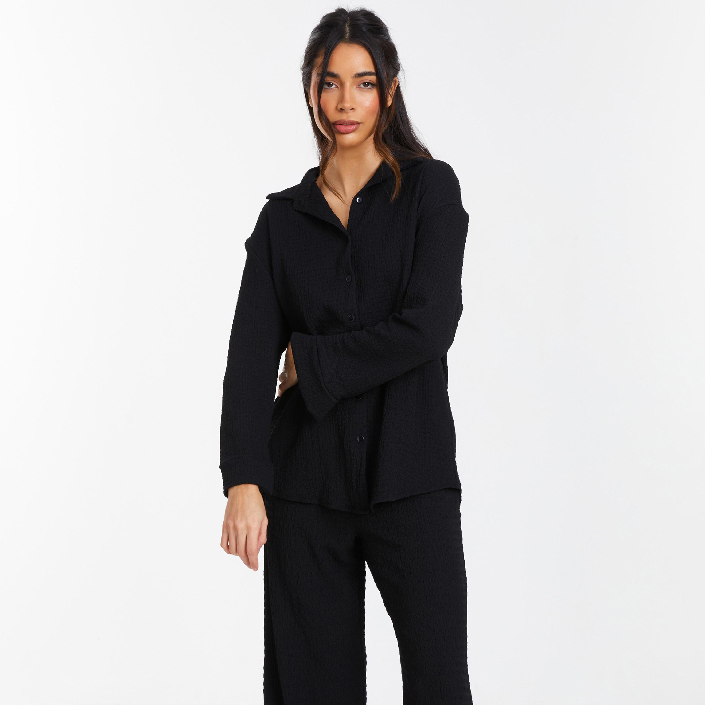 Quiz Textured Classic Collar Long Sleeves Shirt-women-clothing-shirtsandblouses-blouses-image-1