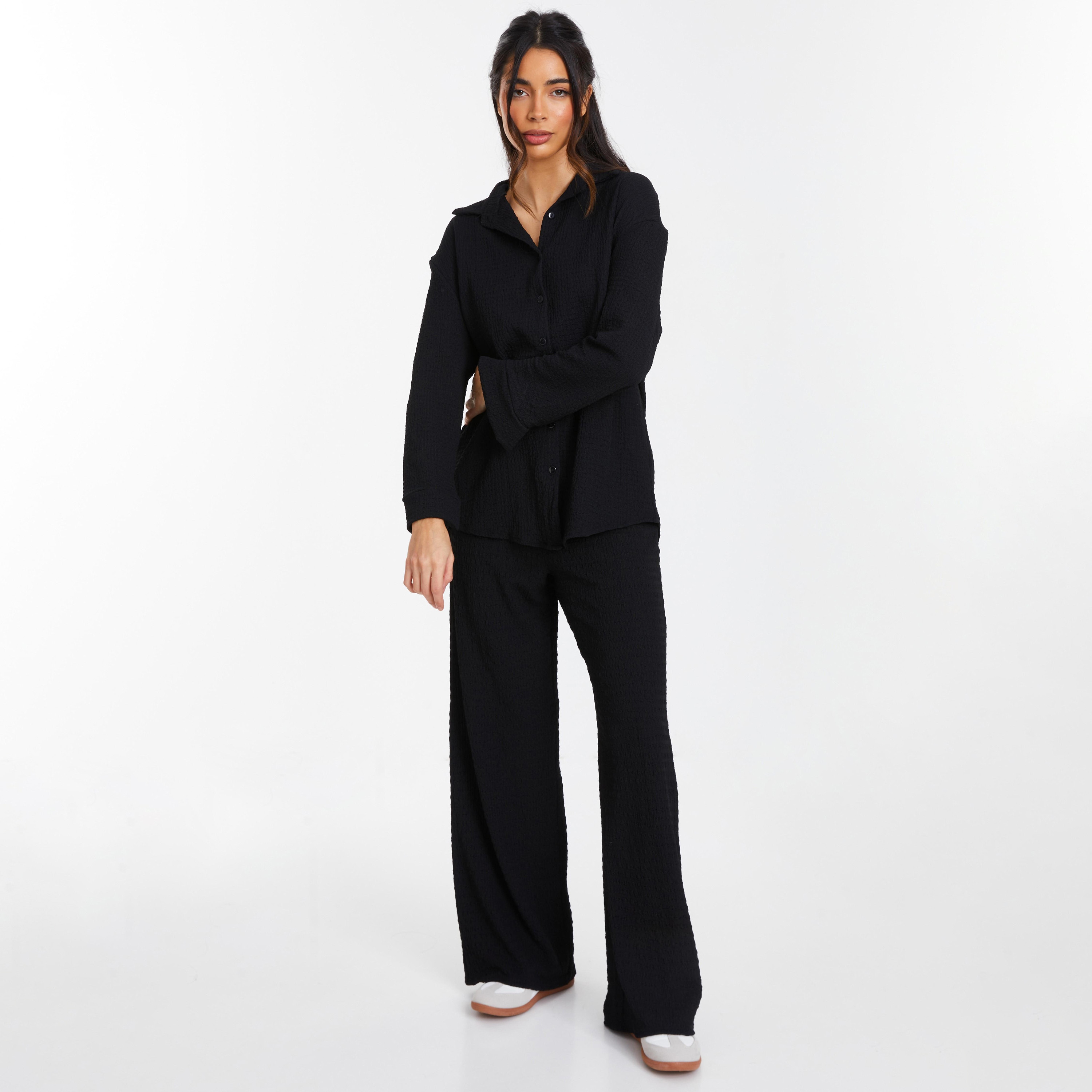 قميص كويز ذو الياقة الكلاسيكية وأكمام طويلة مع تكسثرد-women-clothing-shirtsandblouses-blouses-image-2