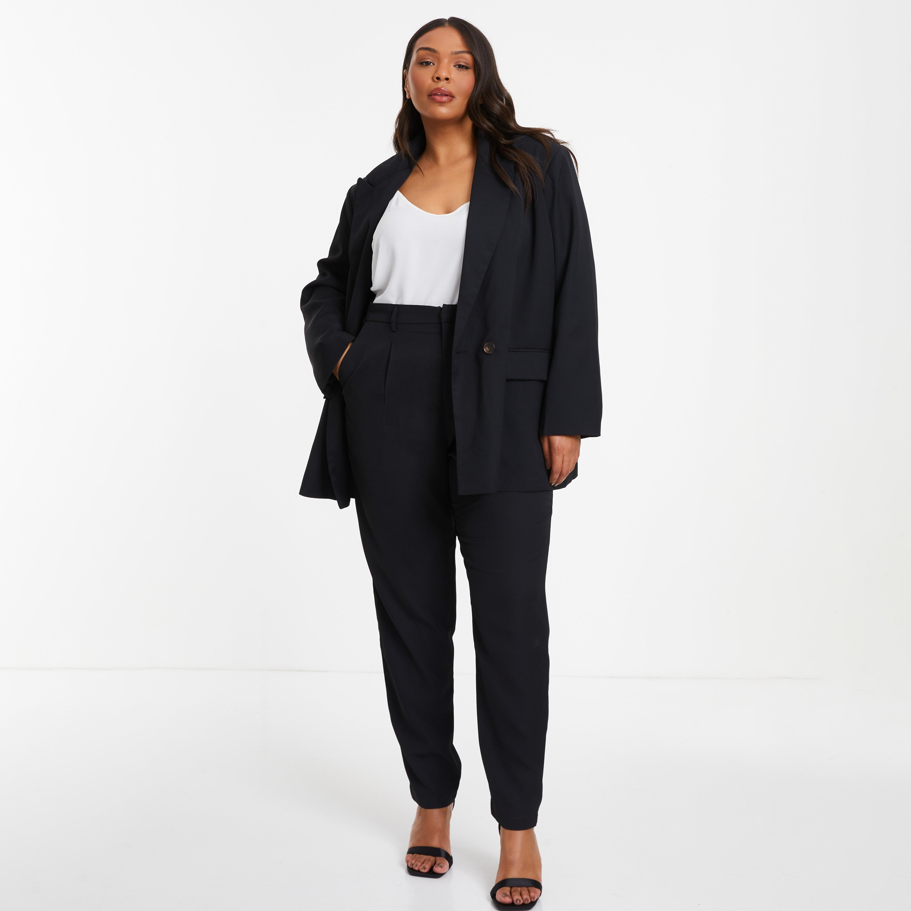 Quiz Plain High-Rise Front Pleat Tailored Trousers-women-clothing-bottoms-trousers-image-2