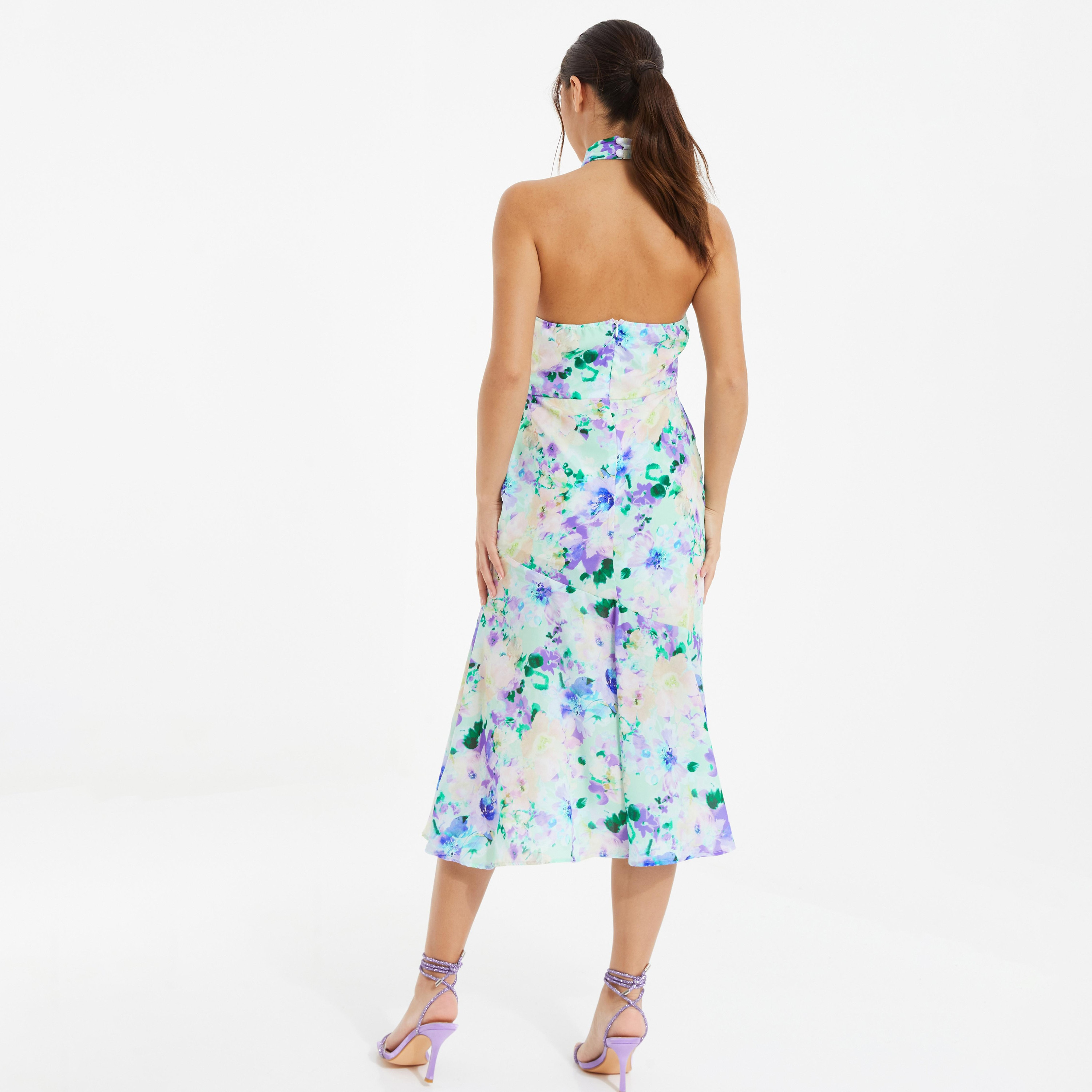 Quiz Multicolour Halter Neck Floral Midi Dress in Crepe-women-clothing-dresses-image-4