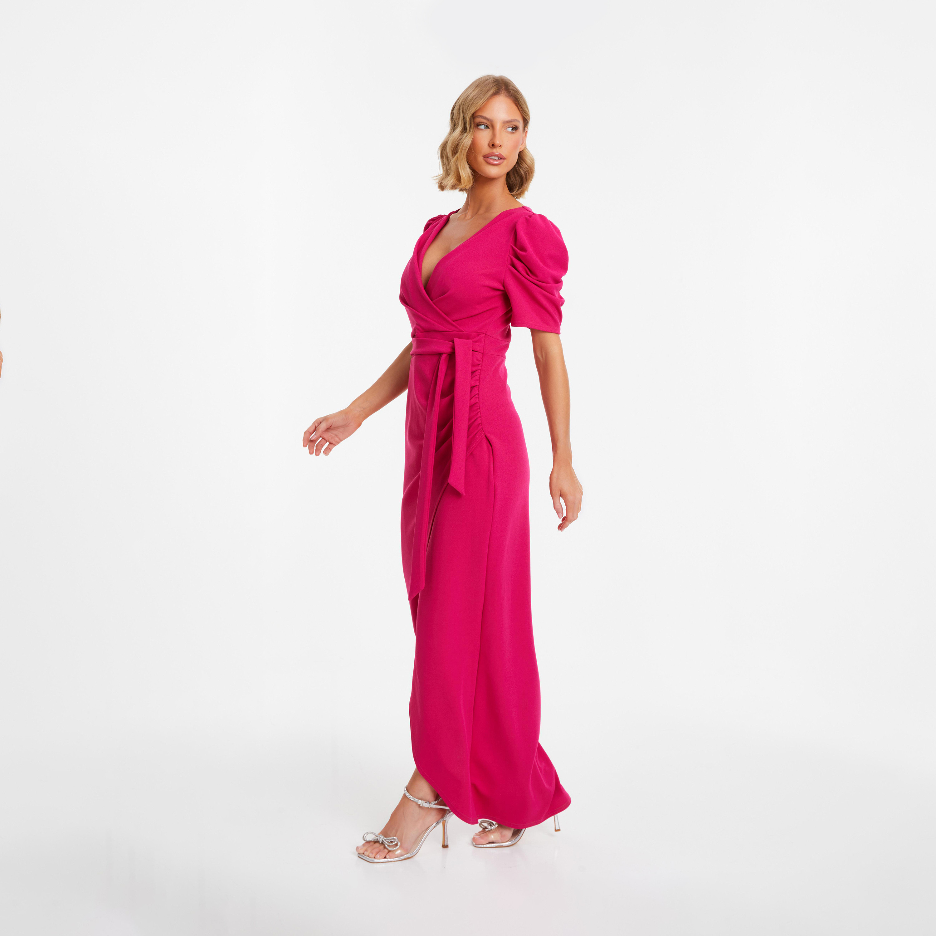 Quiz Fuschia Pink Scuba Crepe Puff Sleeve Evening Maxi Dress-women-clothing-dresses-image-3