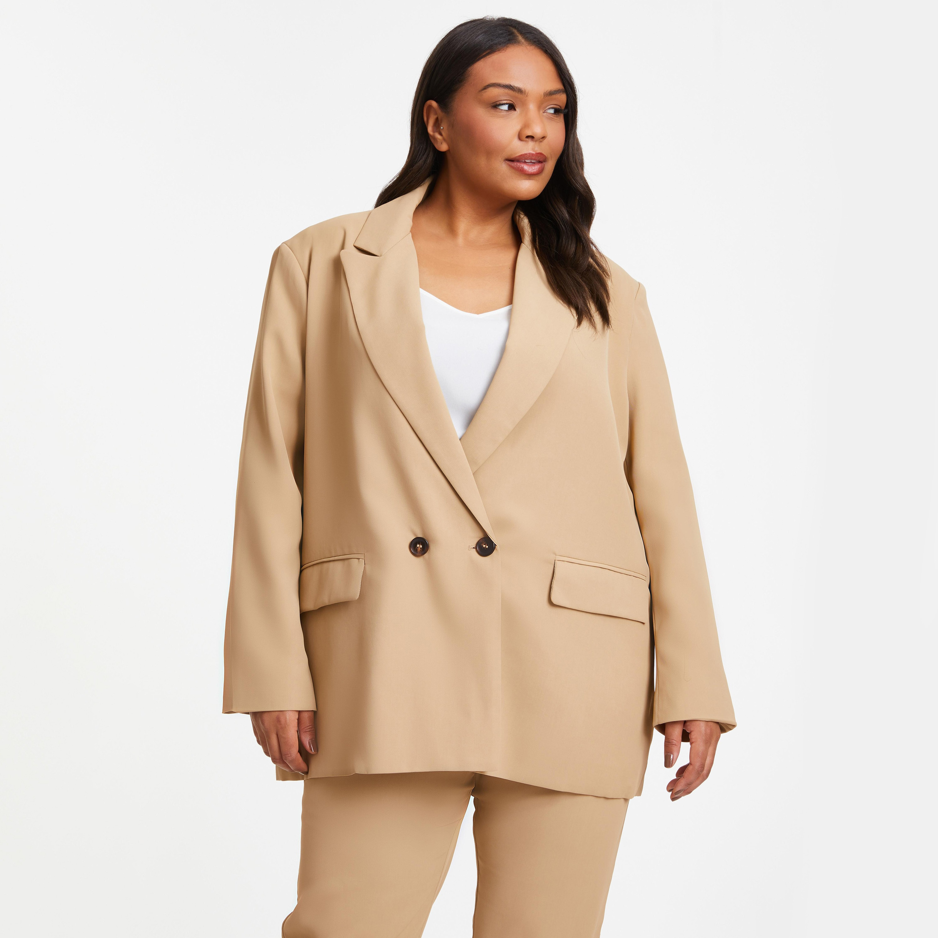 بليزر مصمم بصدر واحد ذو كبيرة الحجم سادة من كويز-women-clothing-coatsandjackets-blazers-image-4