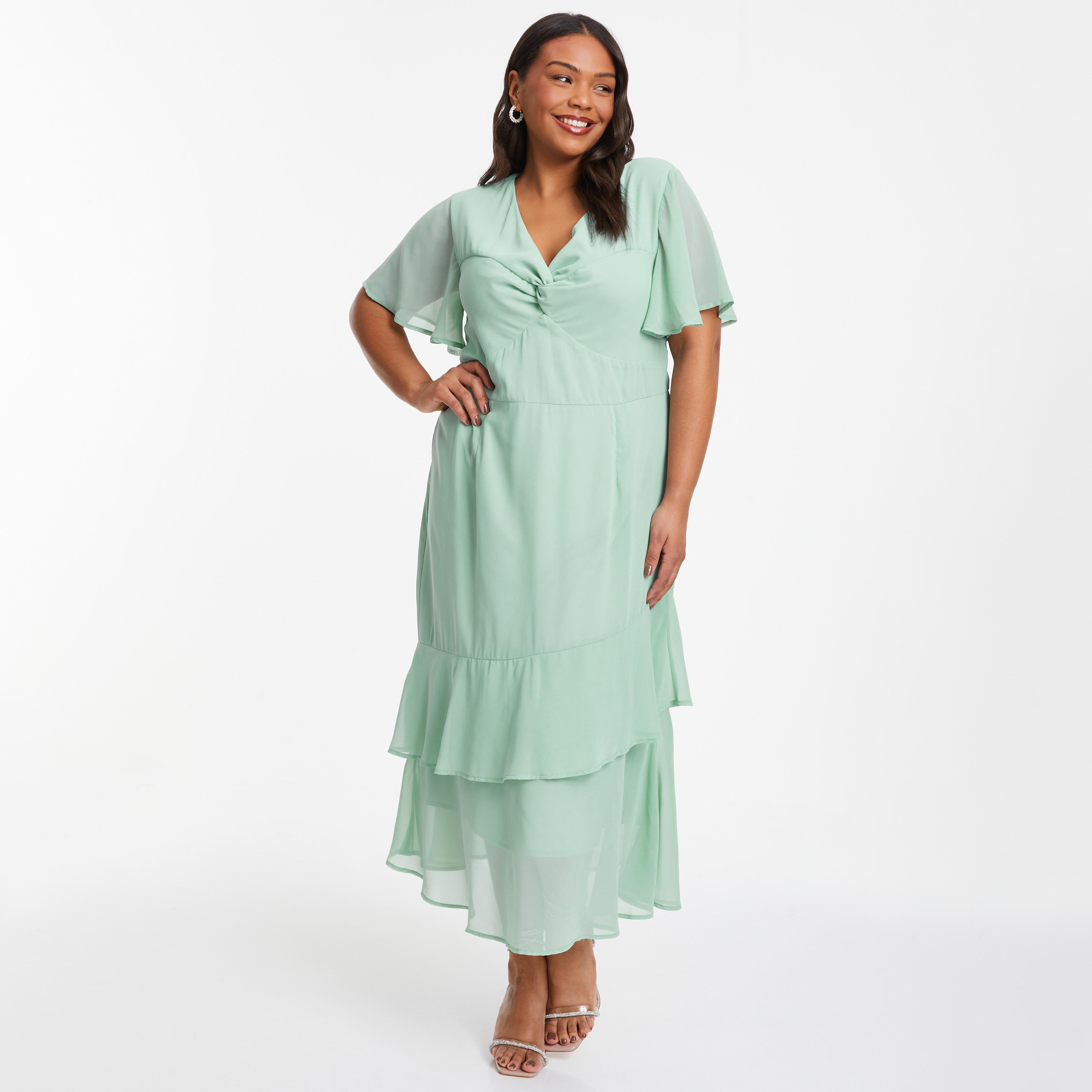 فستان ماكسي ذو شيفون بلون أخضر مع متعدد الطبقات من كويز-women-clothing-dresses-image-1