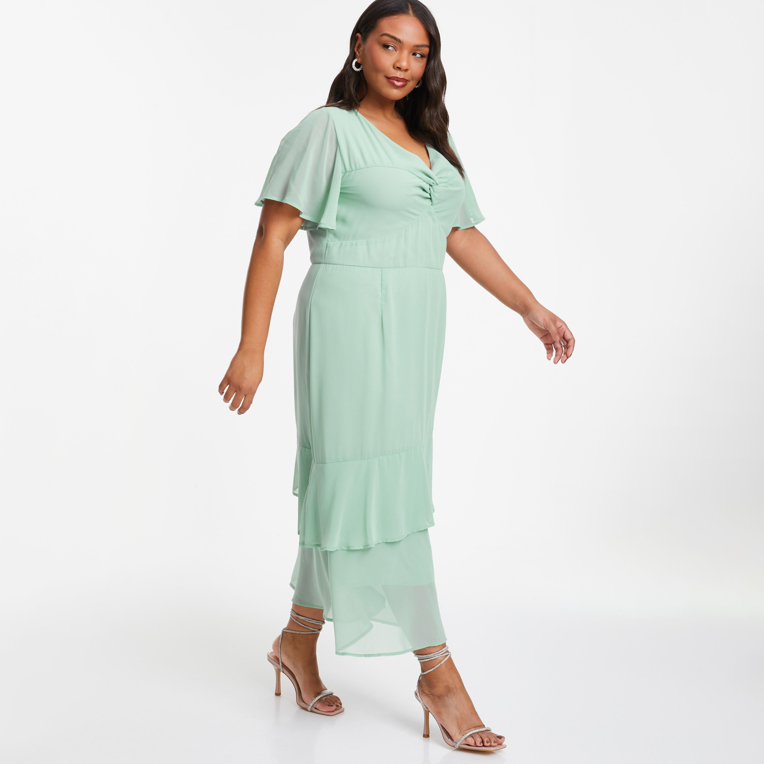 Quiz Sage Green Tiered Maxi Dress in Chiffon-women-clothing-dresses-image-2