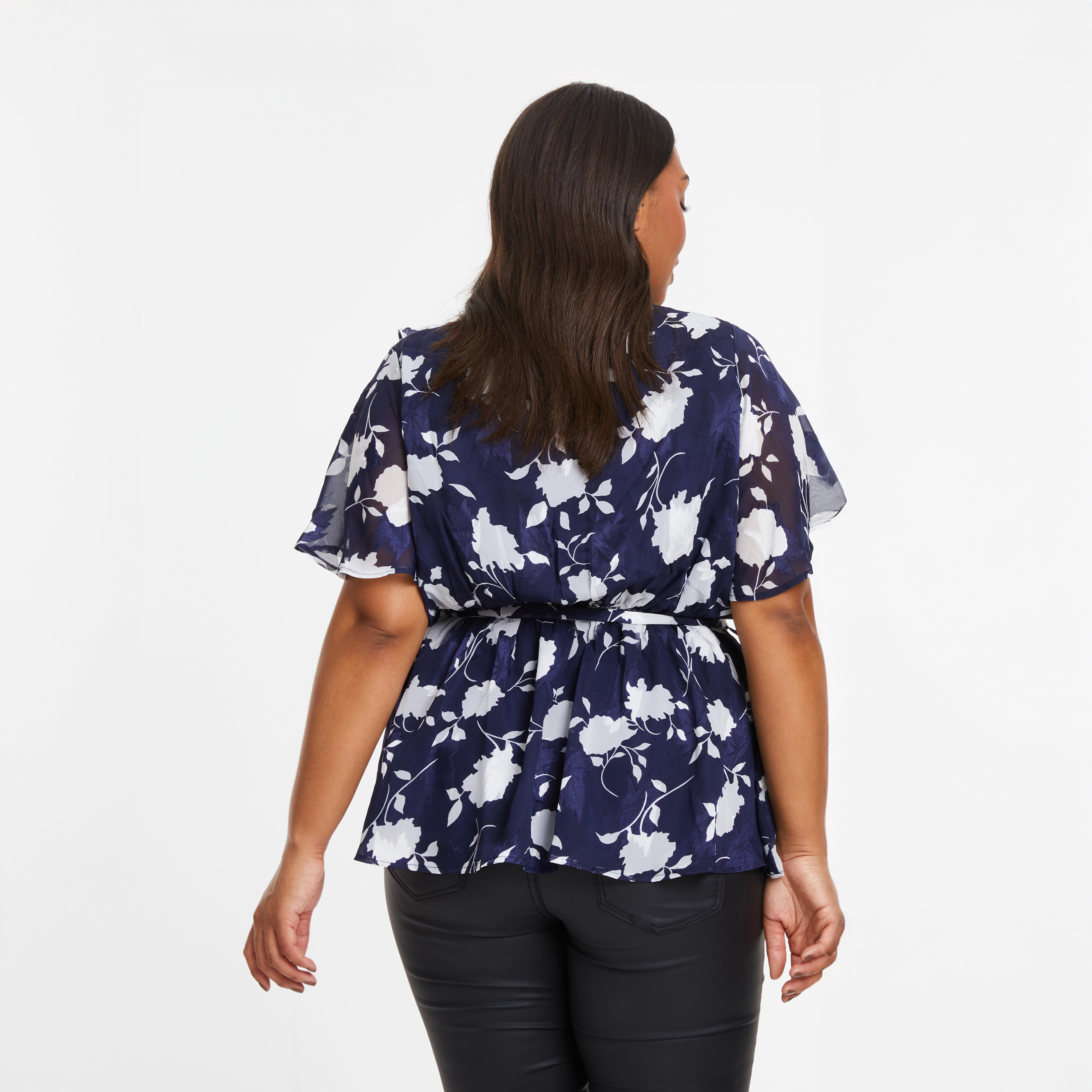 Quiz Curve Navy Floral V-Neck Peplum Top-women-clothing-shirtsandblouses-blouses-image-2