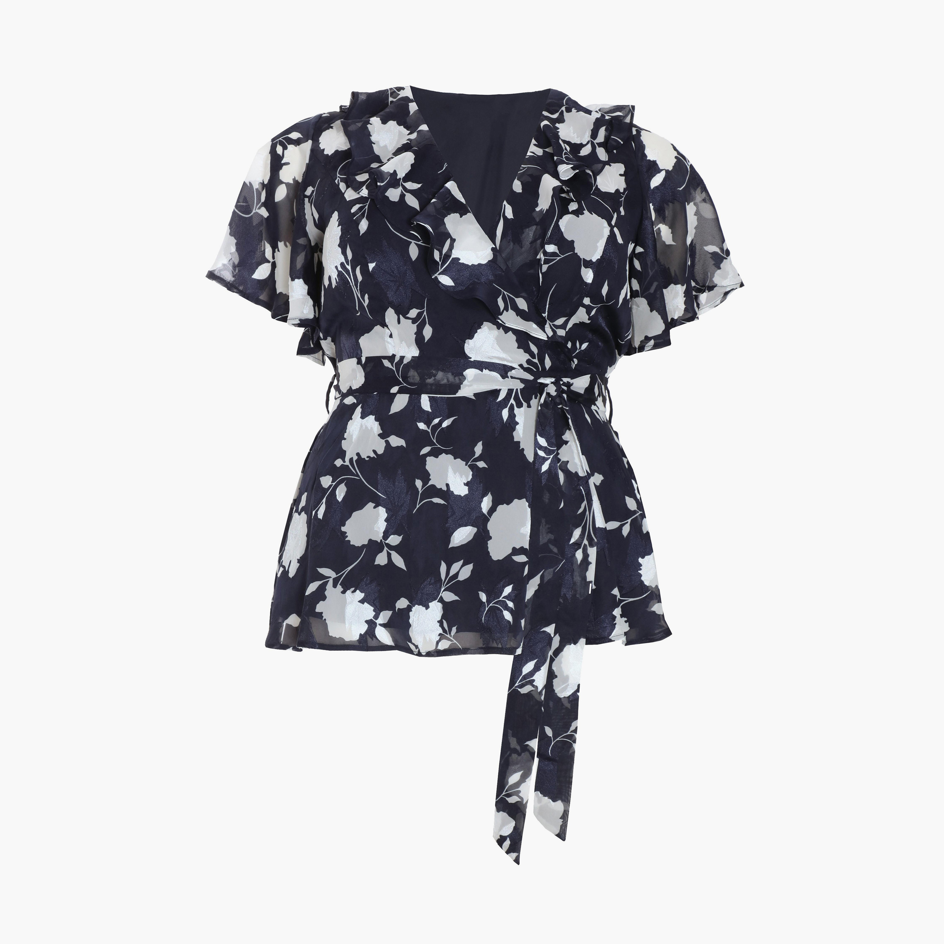 Quiz Curve Navy Floral V-Neck Peplum Top-women-clothing-shirtsandblouses-blouses-image-5