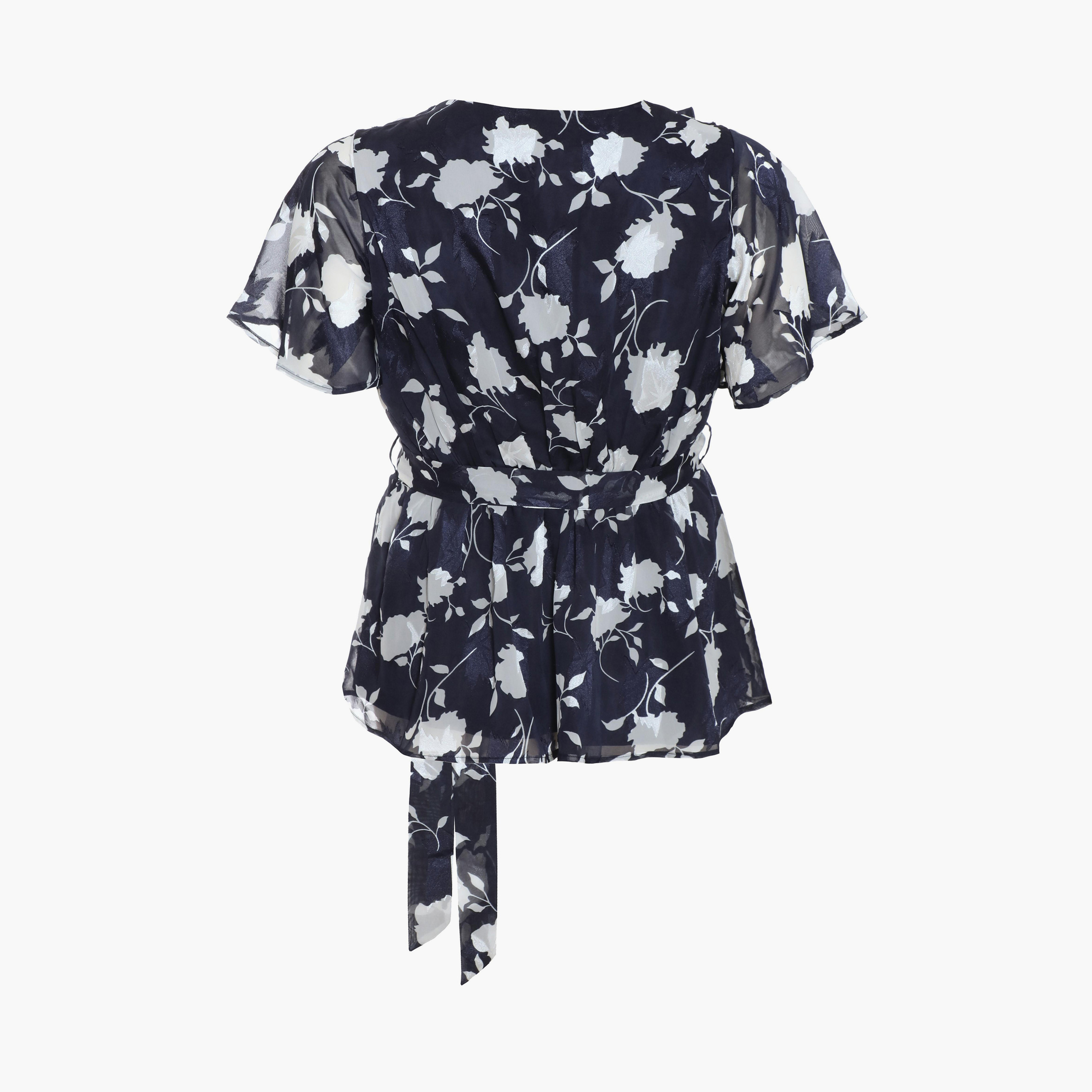 Quiz Curve Navy Floral V-Neck Peplum Top-women-clothing-shirtsandblouses-blouses-image-6
