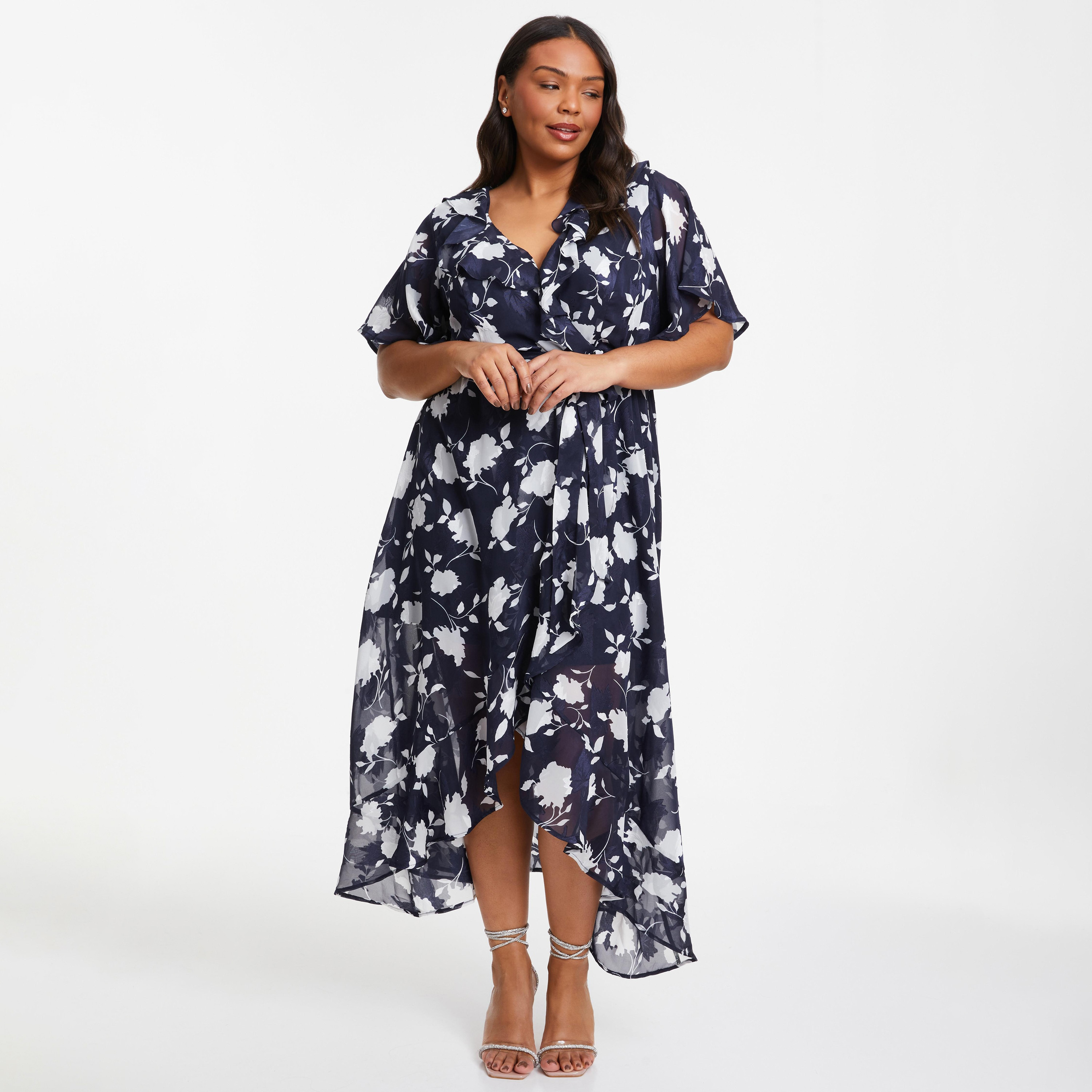فستان ميدي ملفوف بالزهور بلون أزرق من كويز-women-clothing-dresses-image-1