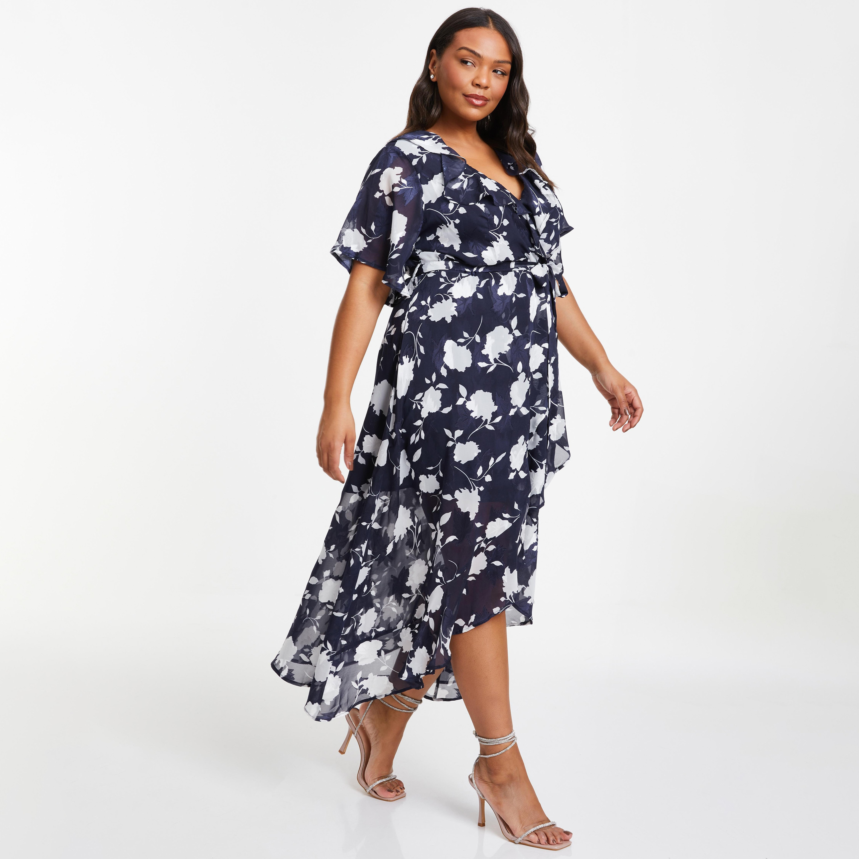 فستان ميدي ملفوف بالزهور بلون أزرق من كويز-women-clothing-dresses-image-2