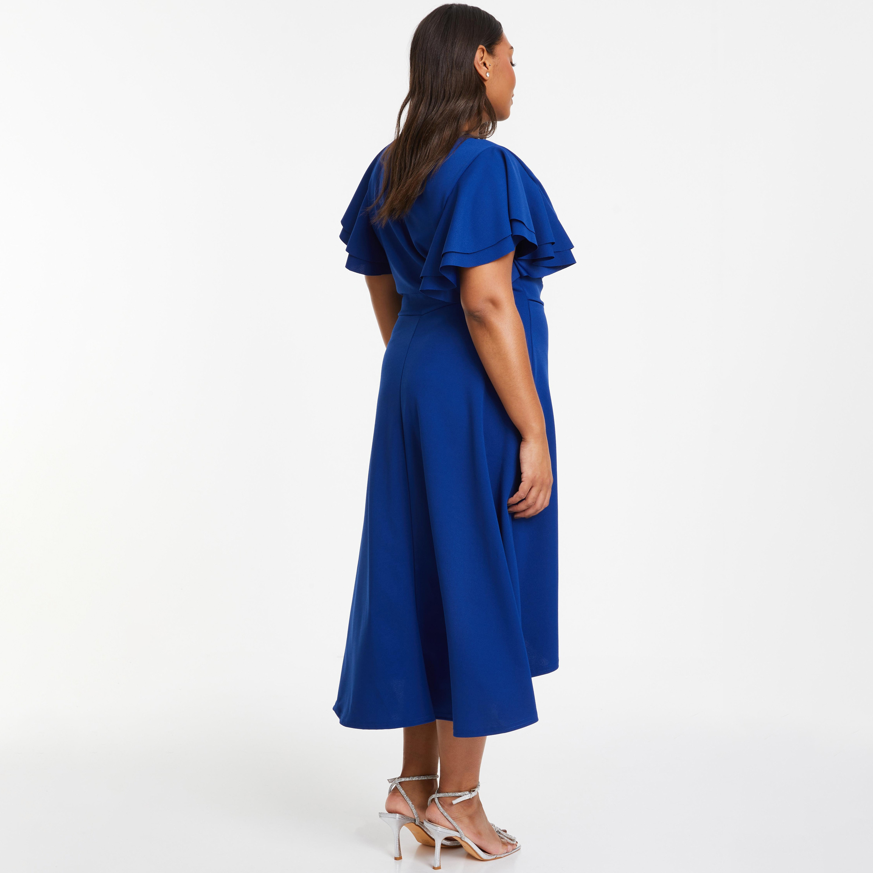 فستان ميدي ملفوف بأكمام واسعة باللون الأزرق الملكي من كويز مع كريب سكوبا-women-clothing-dresses-image-4