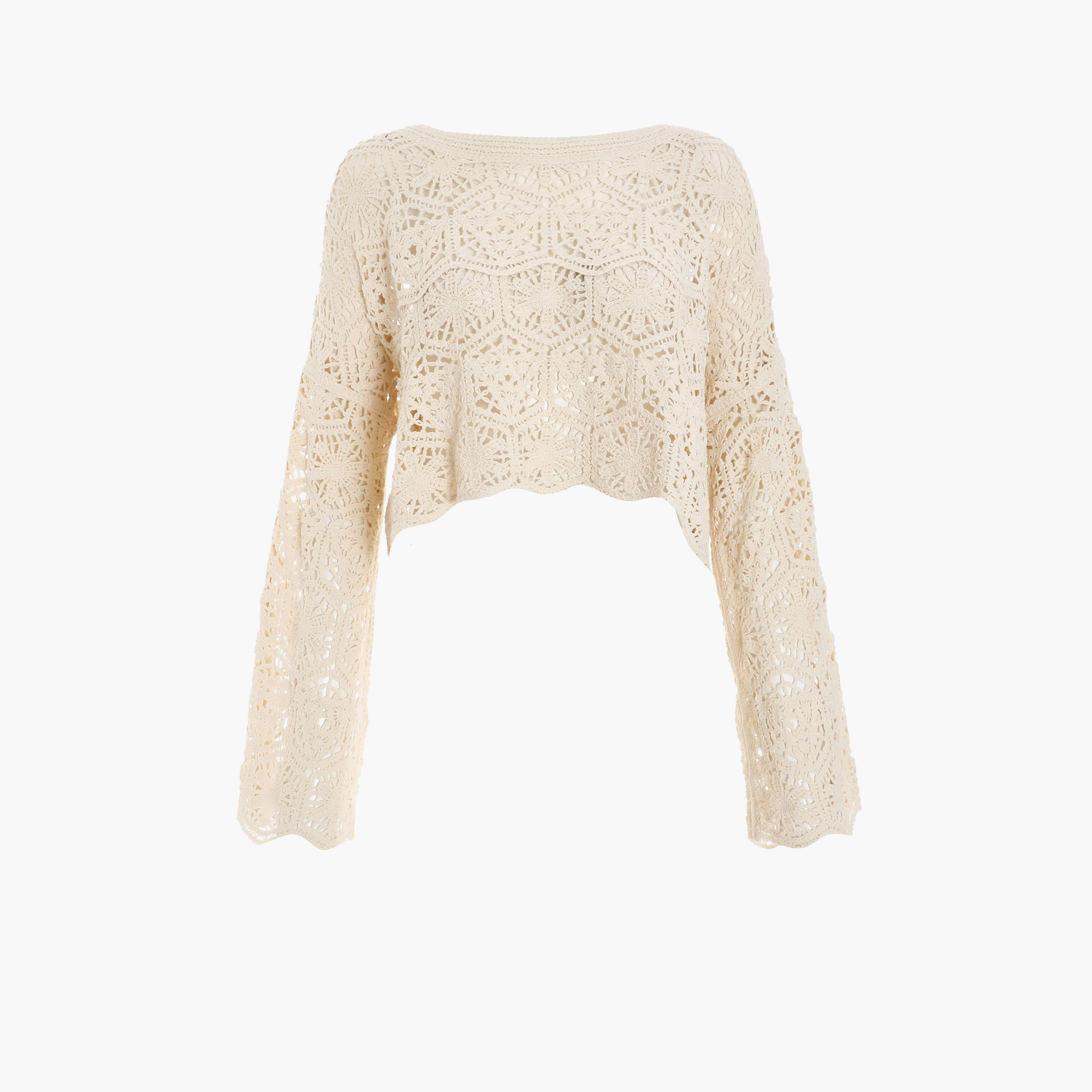 كويز- بلوزة كروشيه بأكمام طويلة حجري-women-clothing-shirtsandblouses-blouses-image-5