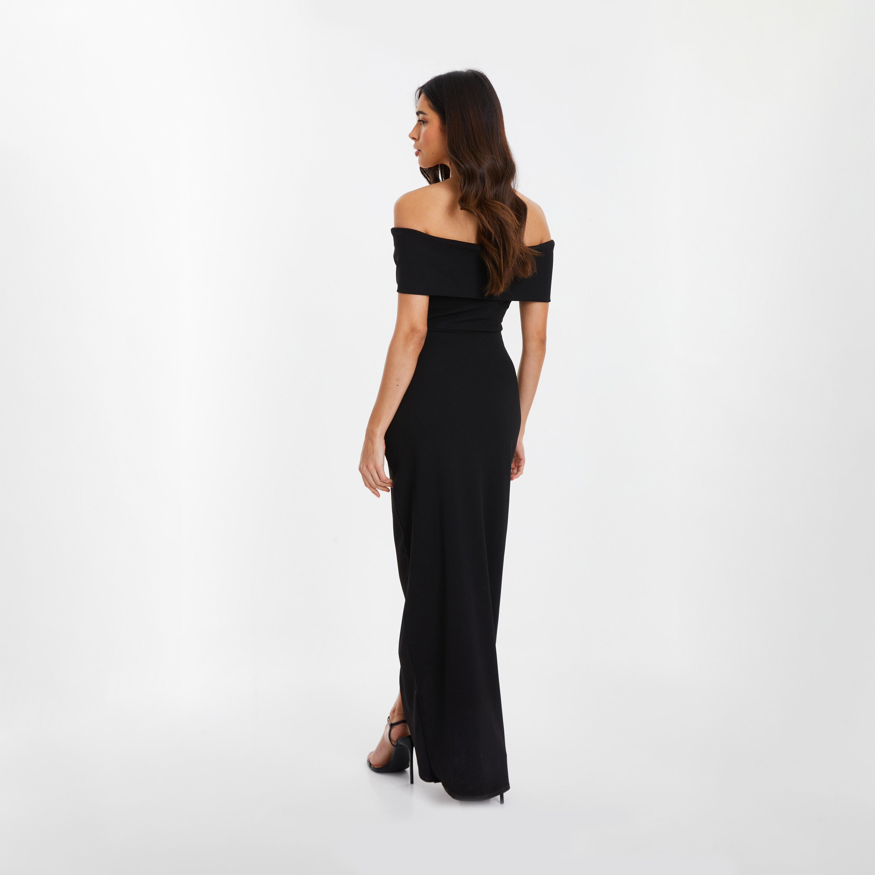 كويز- فستان سهرة ماكسي من كريب باردو أسود -women-clothing-dresses-image-2