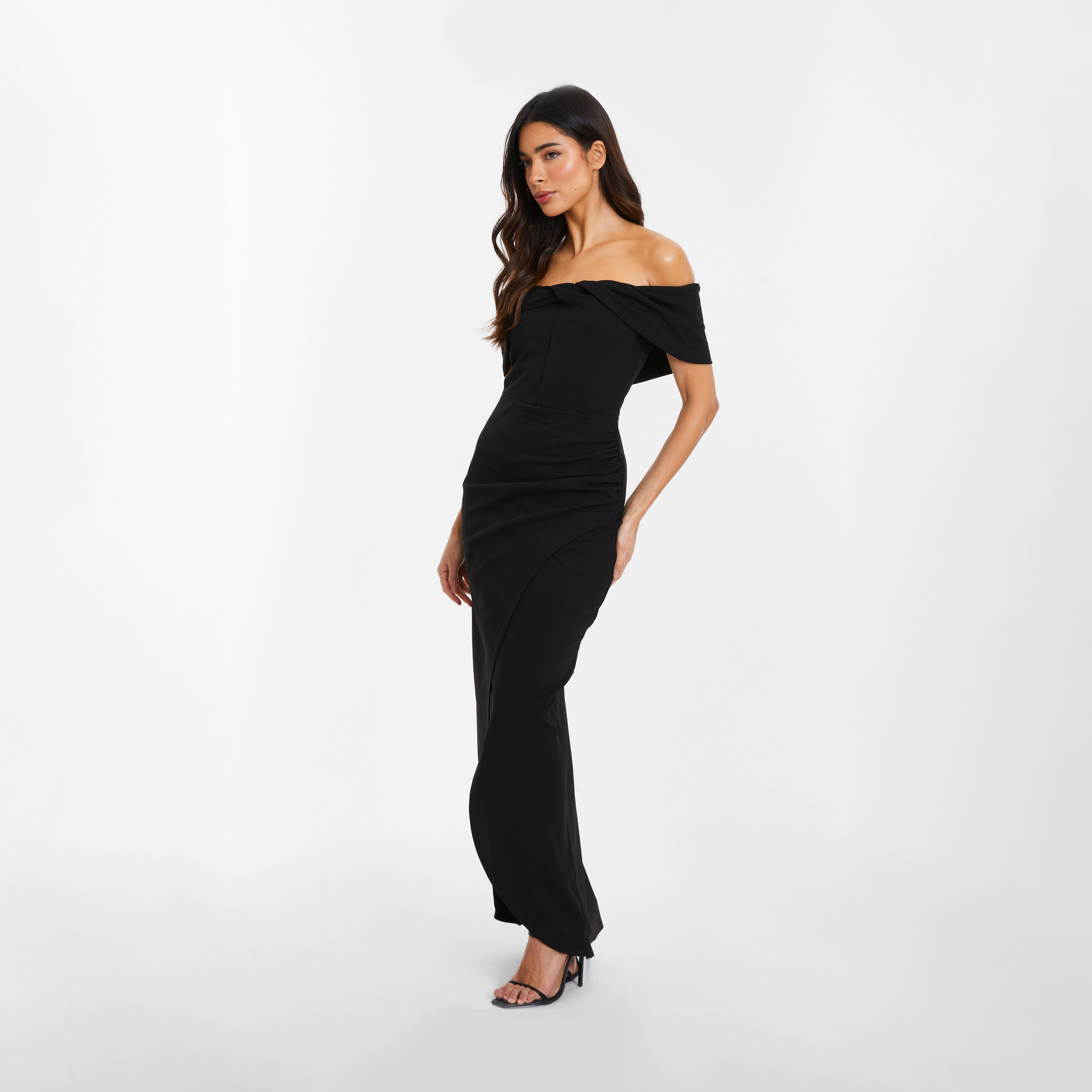 Quiz Black Scuba Crepe Bardot Evening Maxi Dress-women-clothing-dresses-image-3