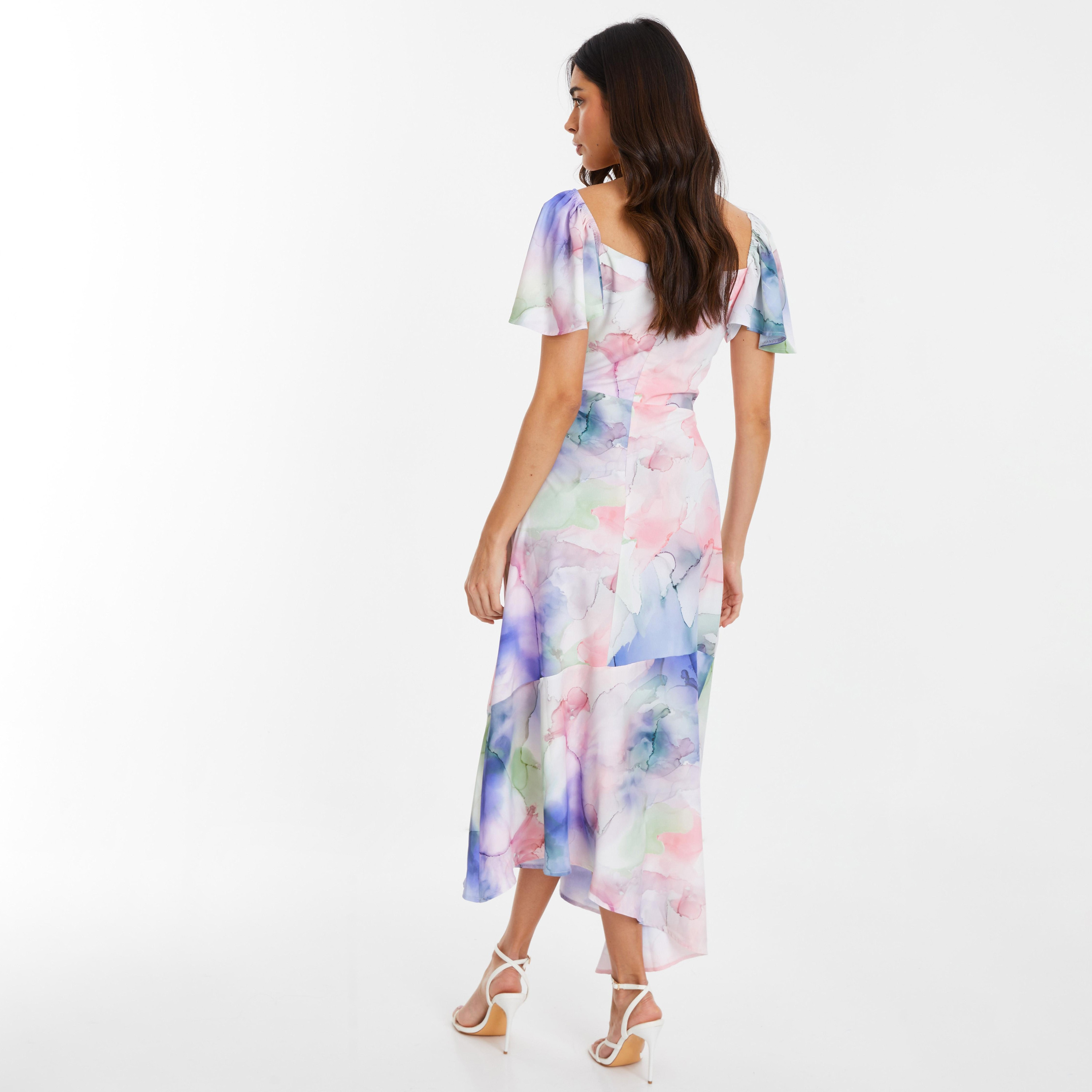 Quiz Multicolour Sweetheart Neck Angel Sleeve Abstract Print Midi Dress-women-clothing-dresses-image-4