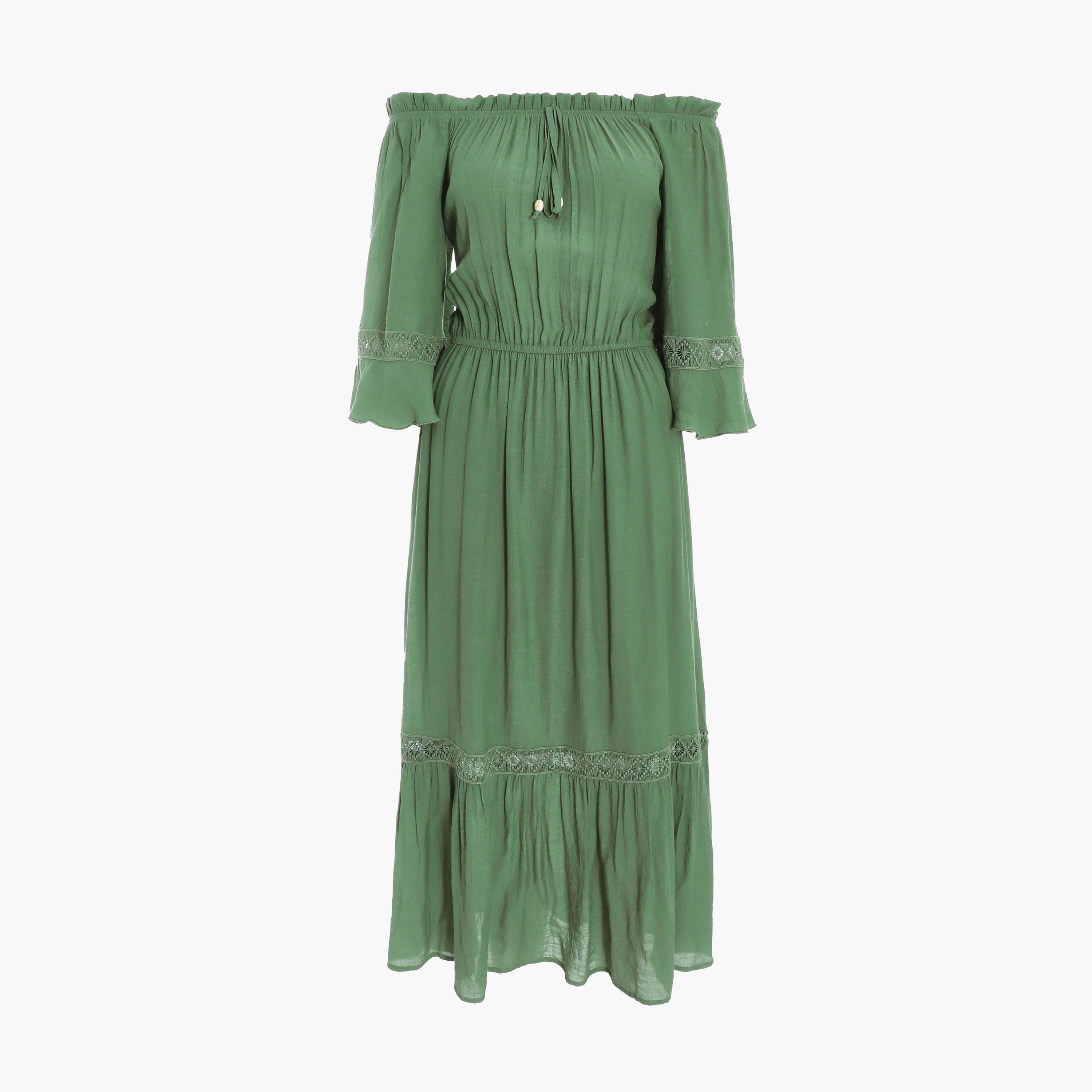 Quiz Khaki Bardot Crochet Insert Maxi Dress-women-clothing-dresses-image-5