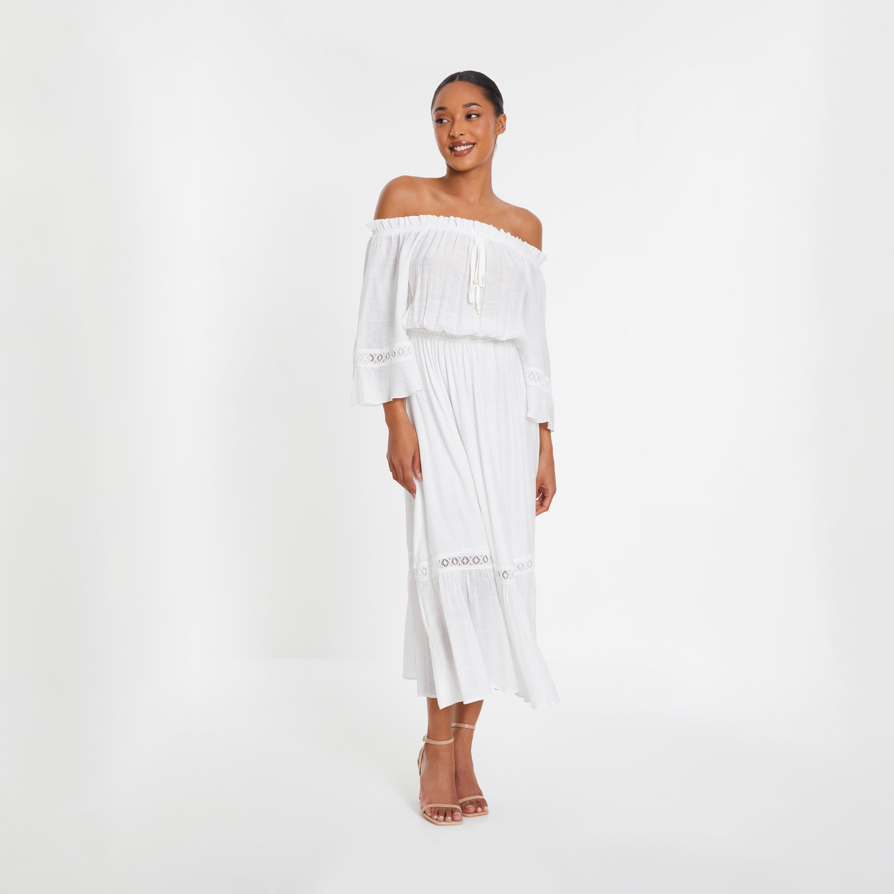 كويز- فستان باردو كروشيه طويل أبيض -women-clothing-dresses-image-1
