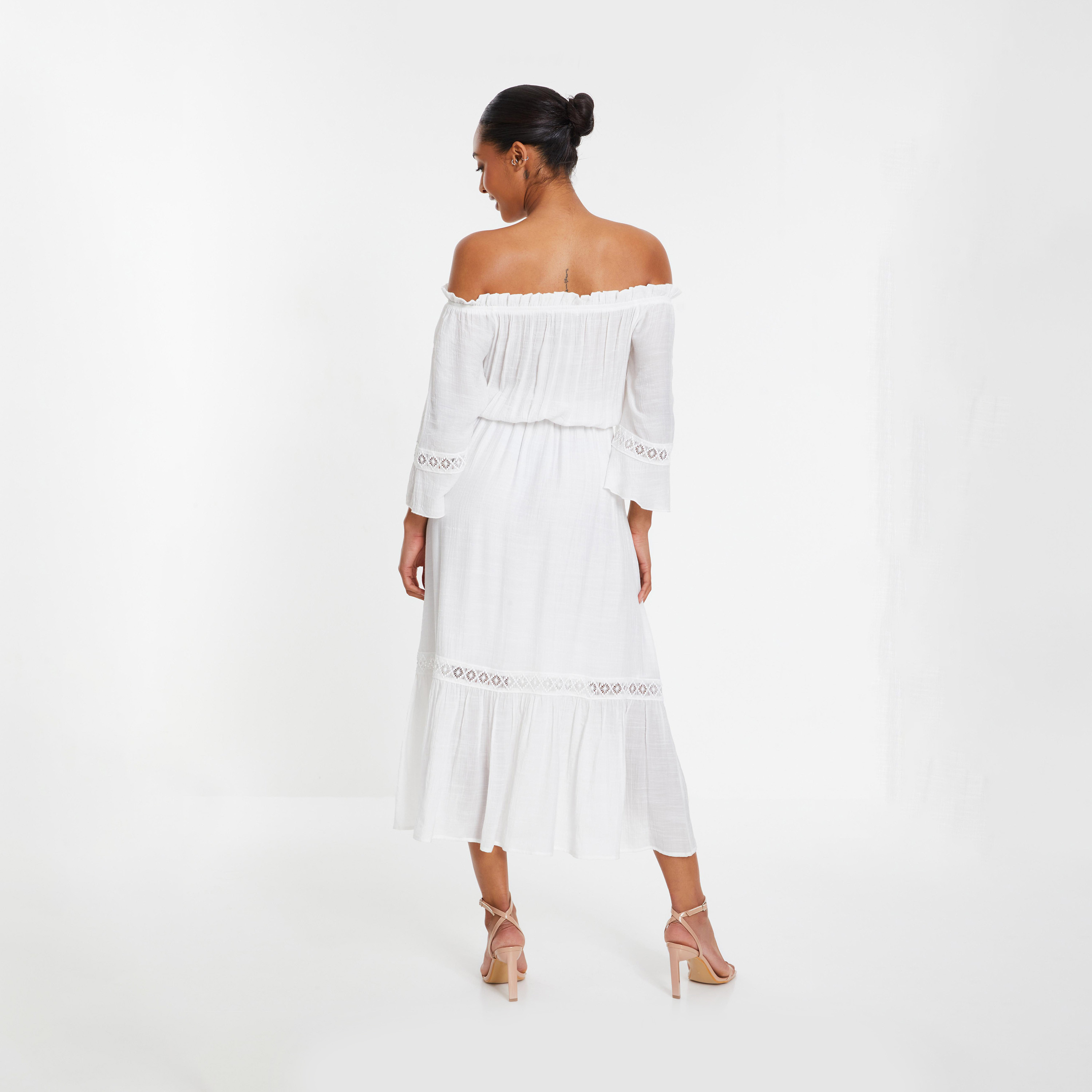 كويز- فستان باردو كروشيه طويل أبيض -women-clothing-dresses-image-2