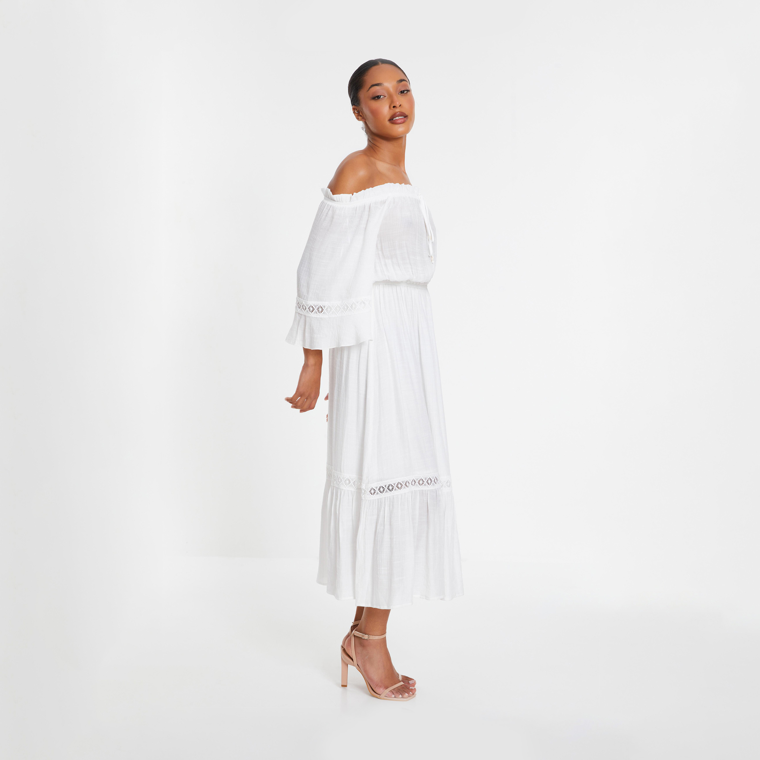 Quiz White Bardot Crochet Insert Maxi Dress-women-clothing-dresses-image-3