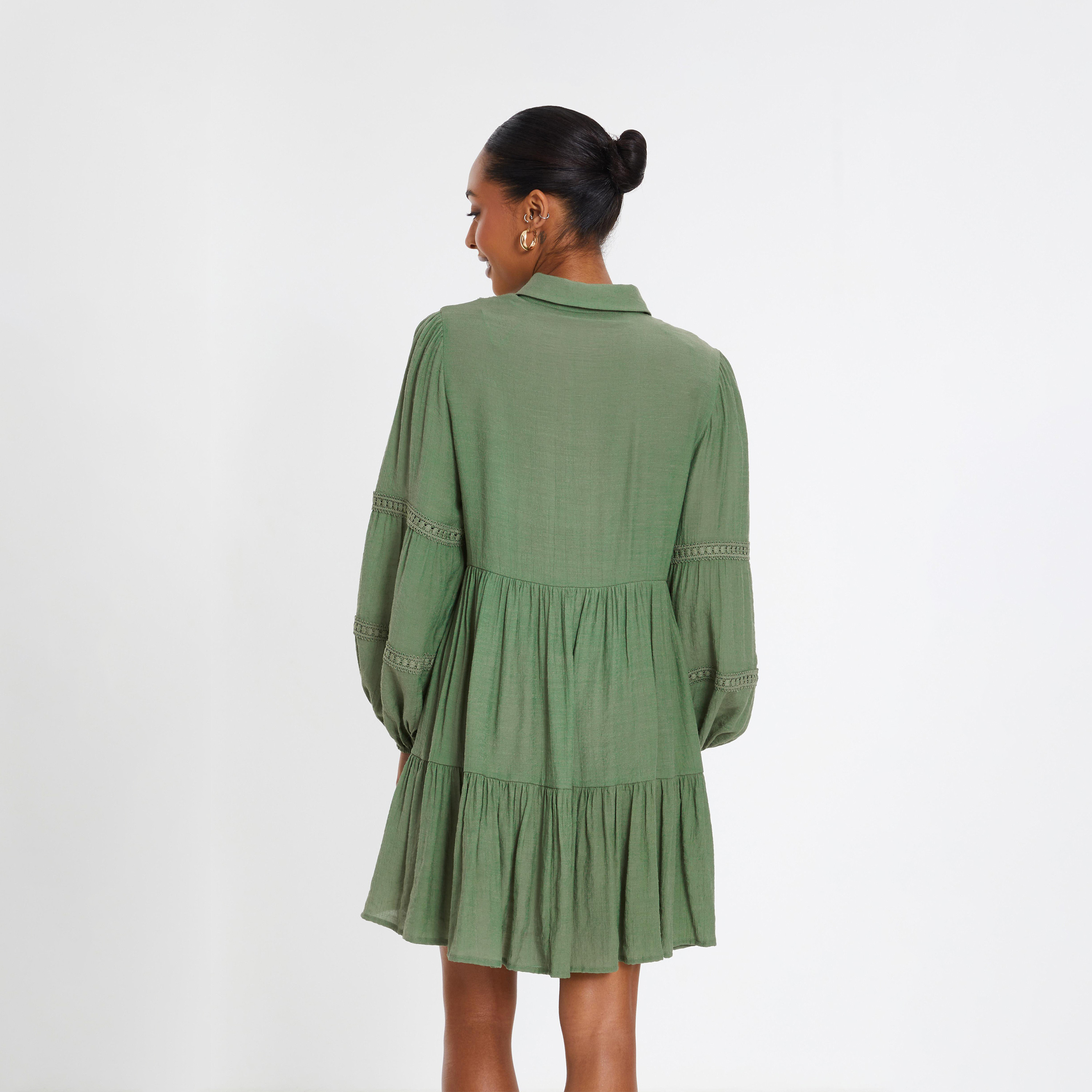 Quiz Khaki Crochet Insert Short Dress-women-clothing-dresses-image-2