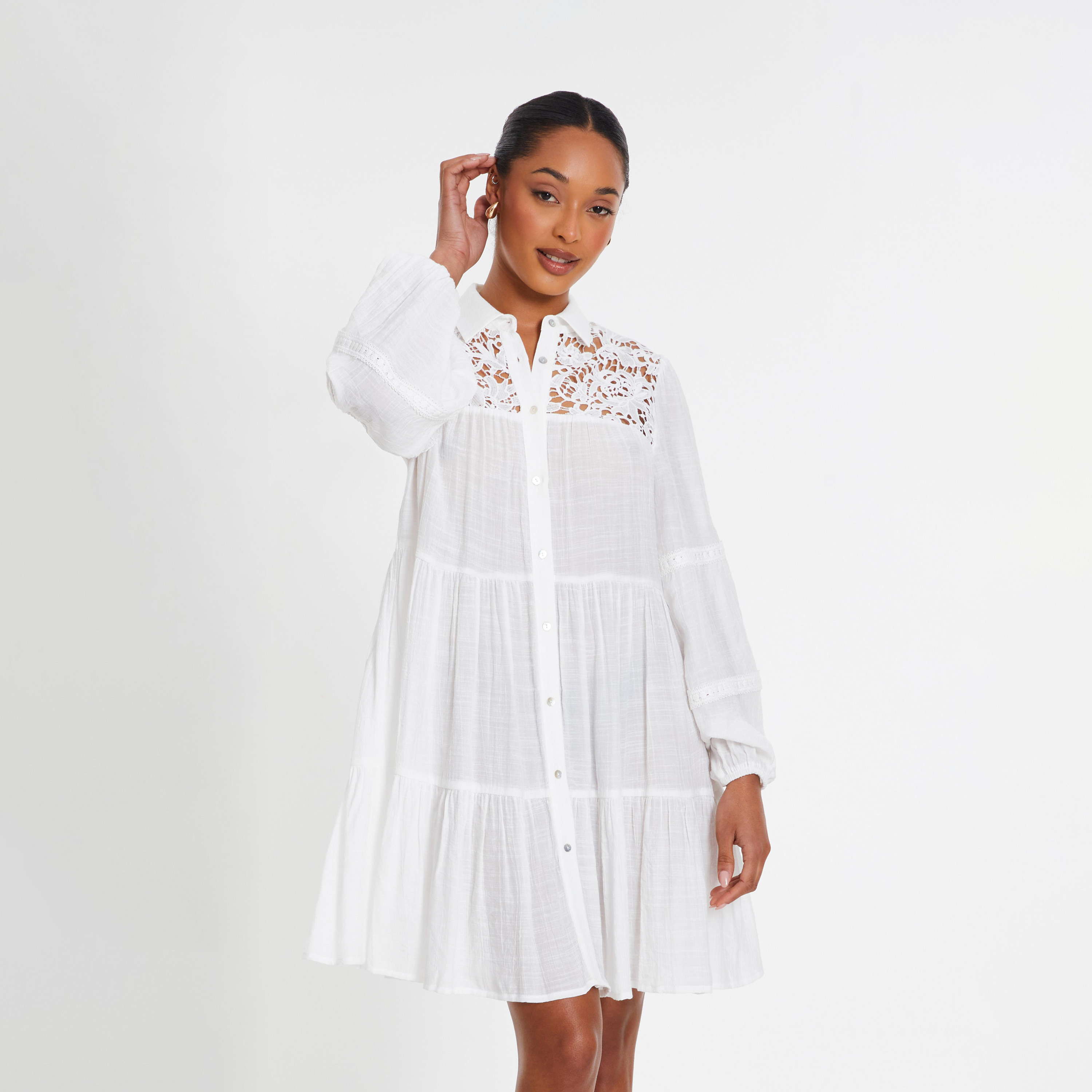 كويز- فستان قصير ببطانة كروشيه أبيض -women-clothing-dresses-image-1