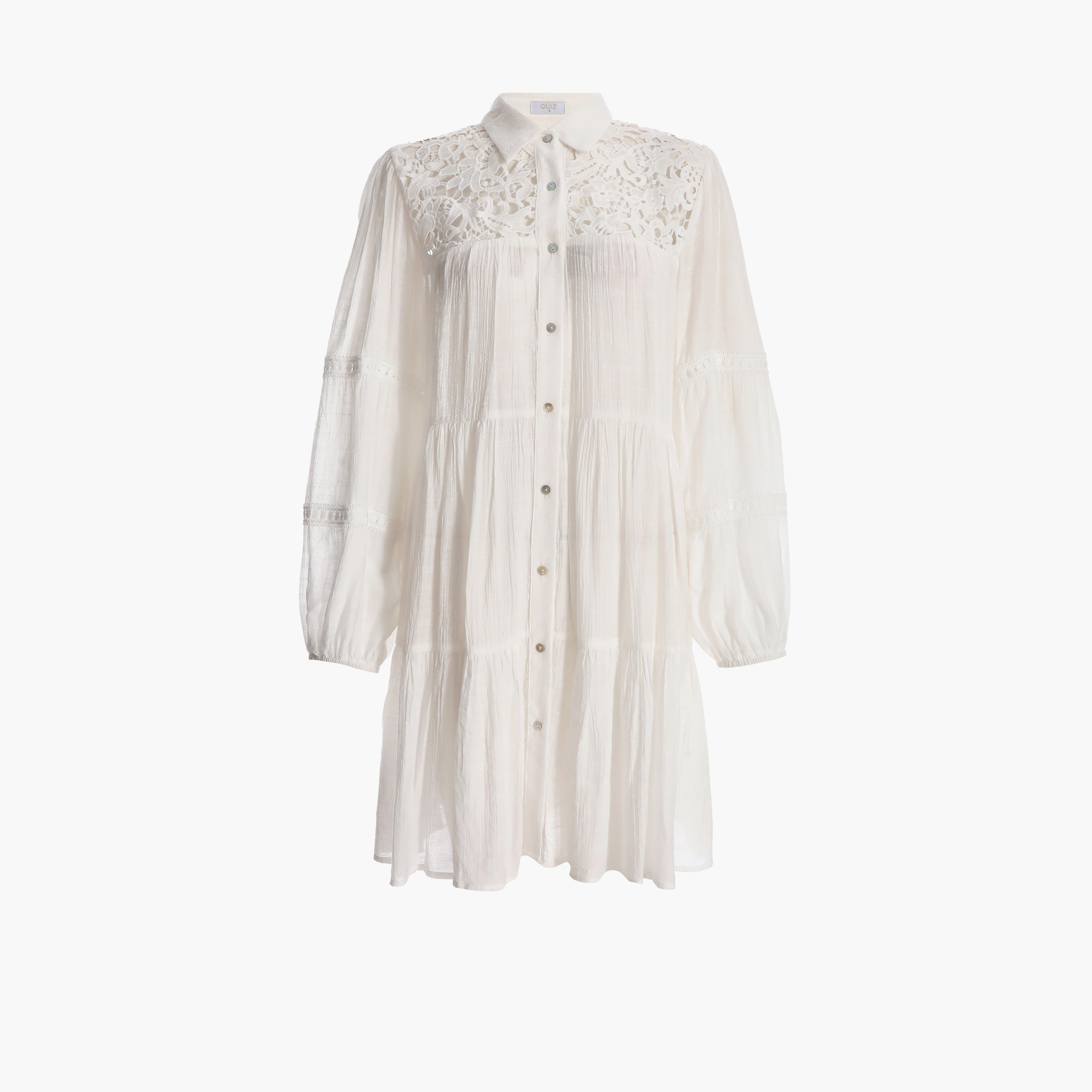 كويز- فستان قصير ببطانة كروشيه أبيض -women-clothing-dresses-image-5