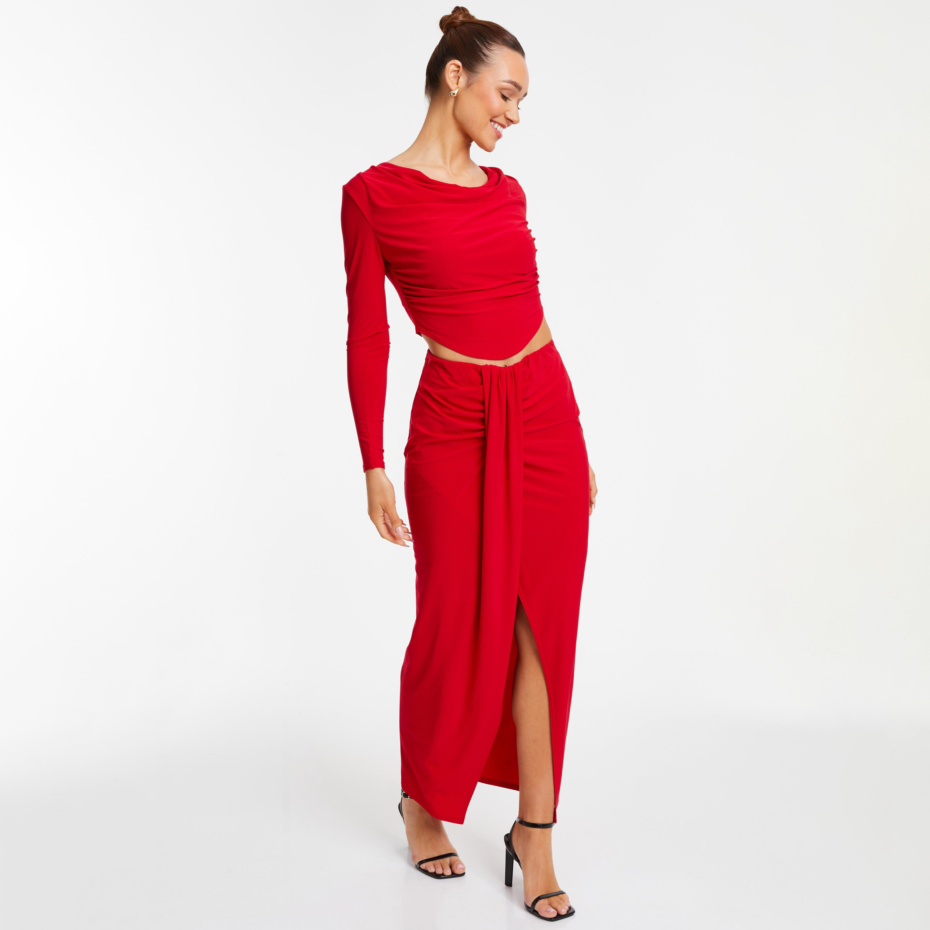 Quiz Plain Cowl Neck Long Sleeves Crop Top-women-clothing-shirtsandblouses-blouses-image-2