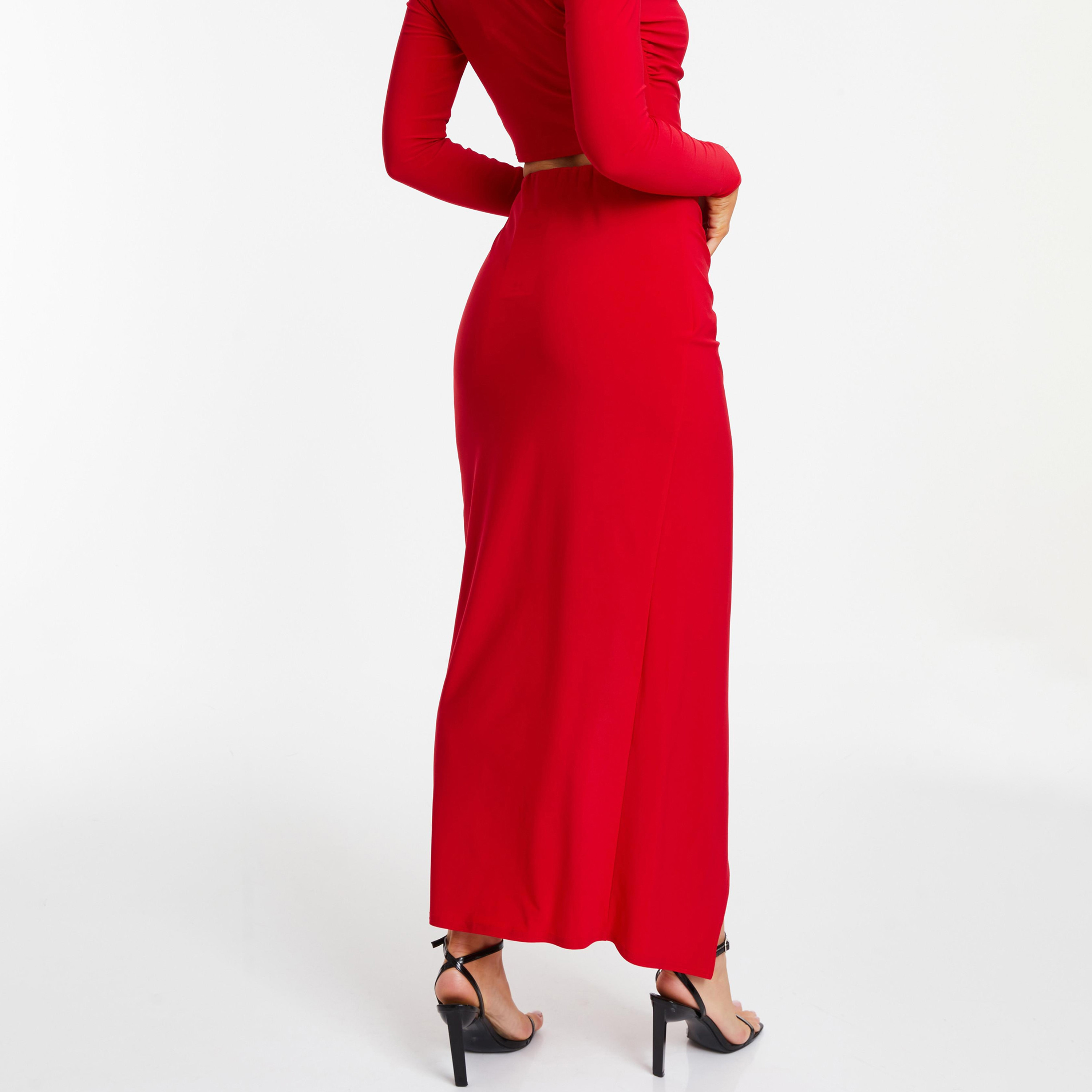 تنورة ماكسي بفتحة عالية الارتفاع ذات مكشكشة من كويز-women-clothing-bottoms-skirts-image-4