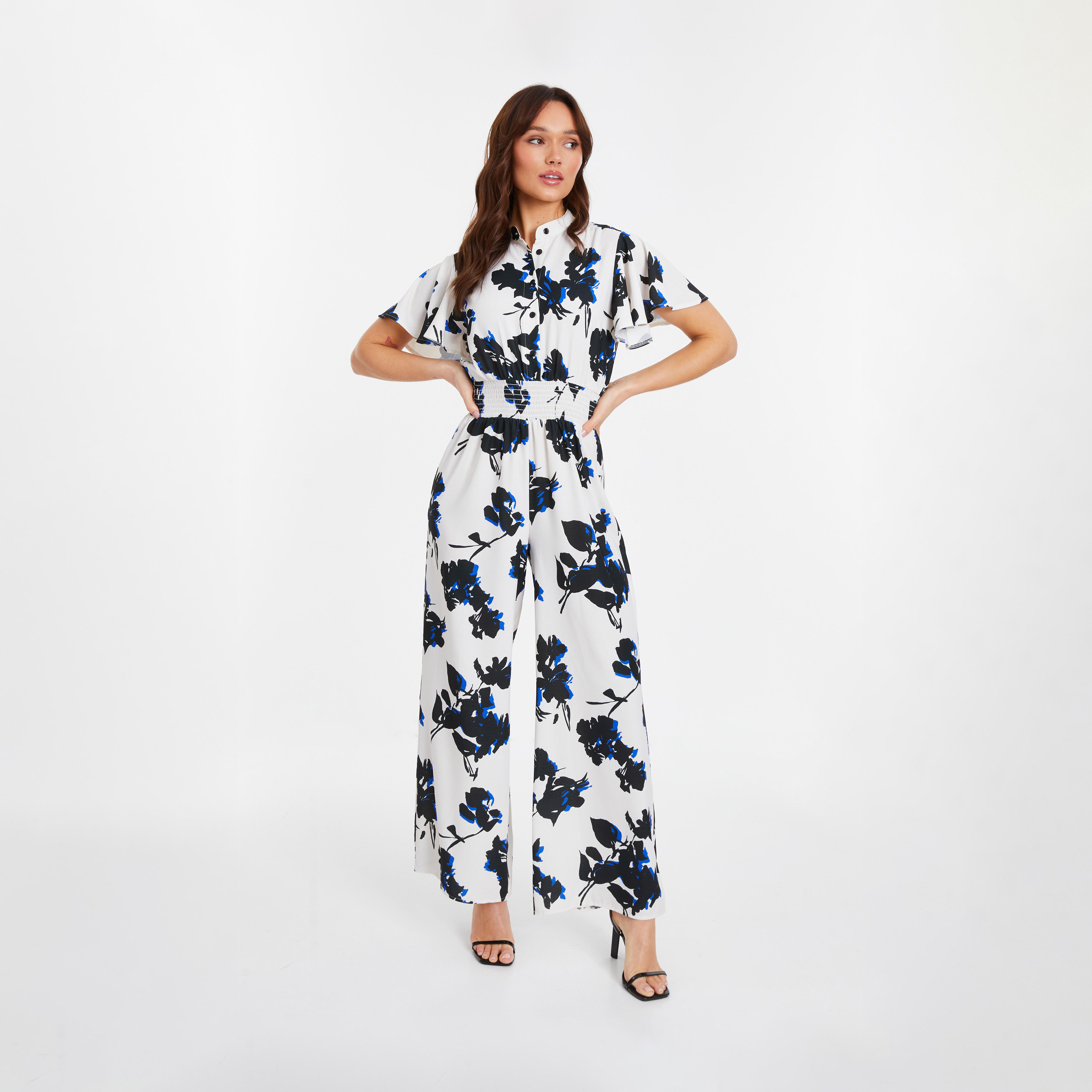 Quiz White And Cream Crepe Floral Palazzo Jumpsuit-women-clothing-jumpsuits-image-1