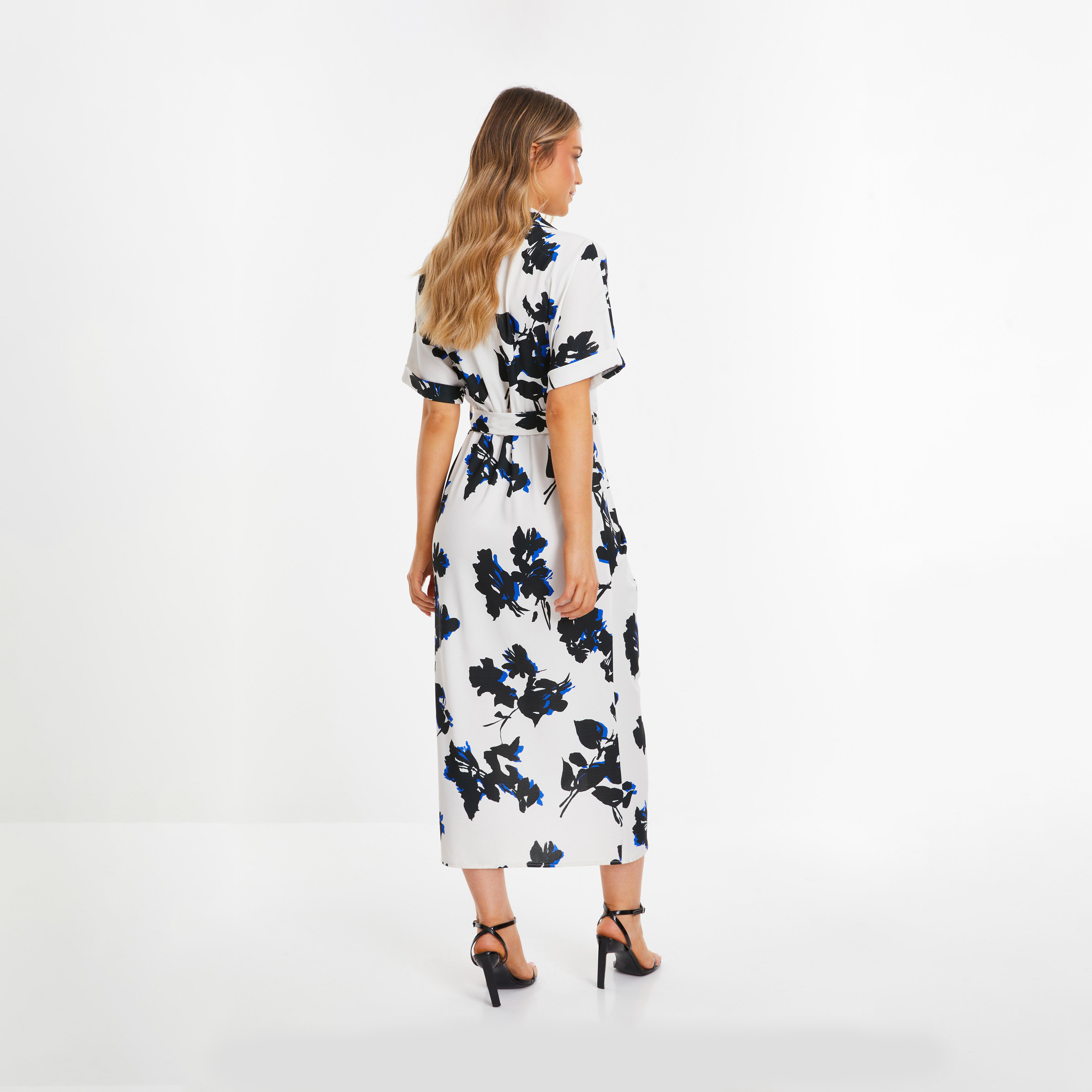 Quiz Floral Fluted Sleeve Midi Shirt Dress-women-clothing-dresses-image-2