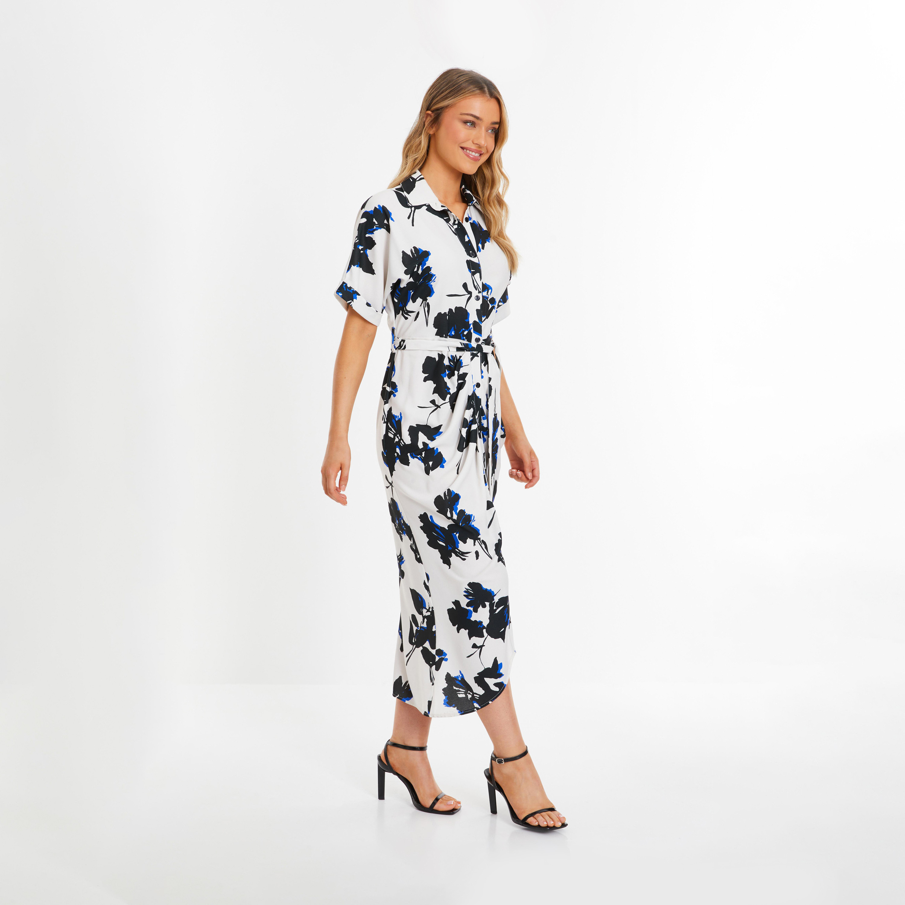 Quiz Floral Fluted Sleeve Midi Shirt Dress-women-clothing-dresses-image-3