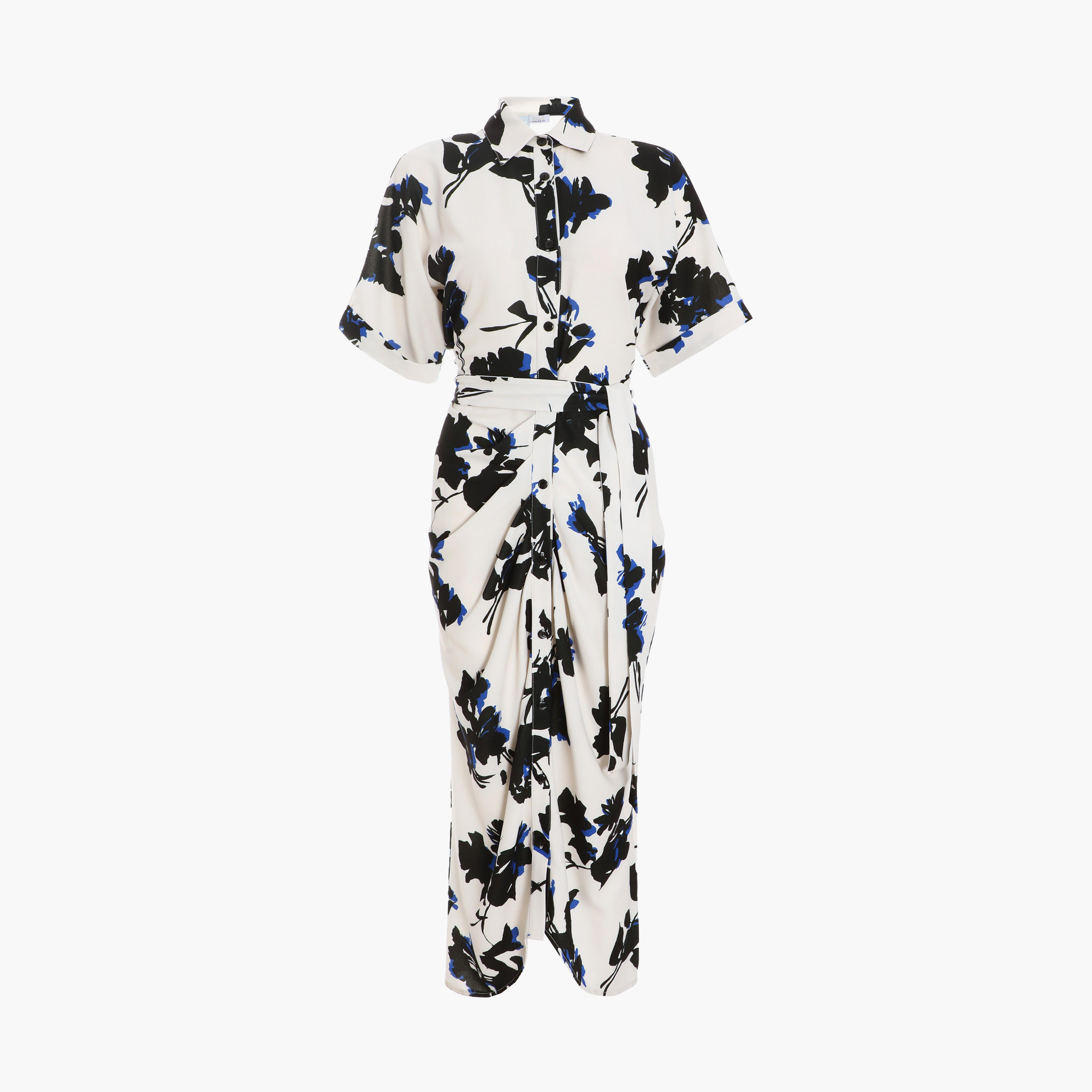 Quiz Floral Fluted Sleeve Midi Shirt Dress-women-clothing-dresses-image-6